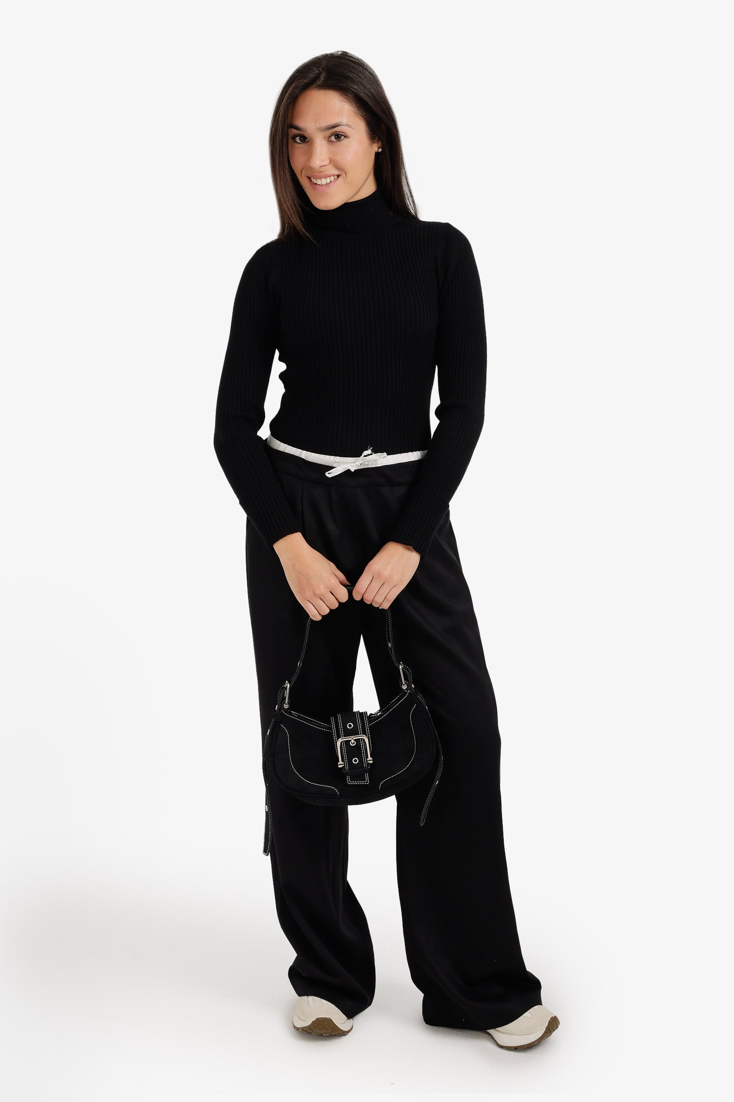 Contrast Double-Waistband Pants