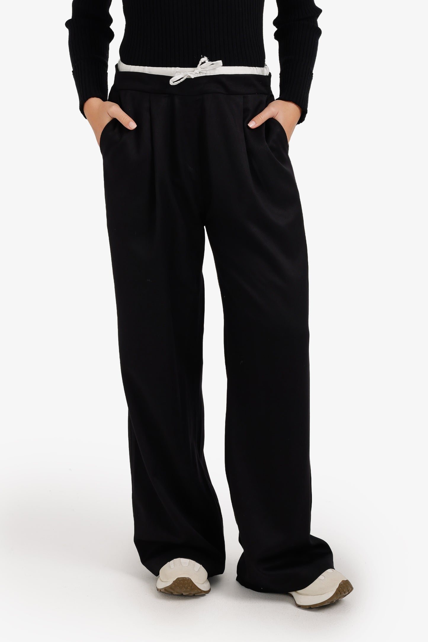 Contrast Double-Waistband Pants