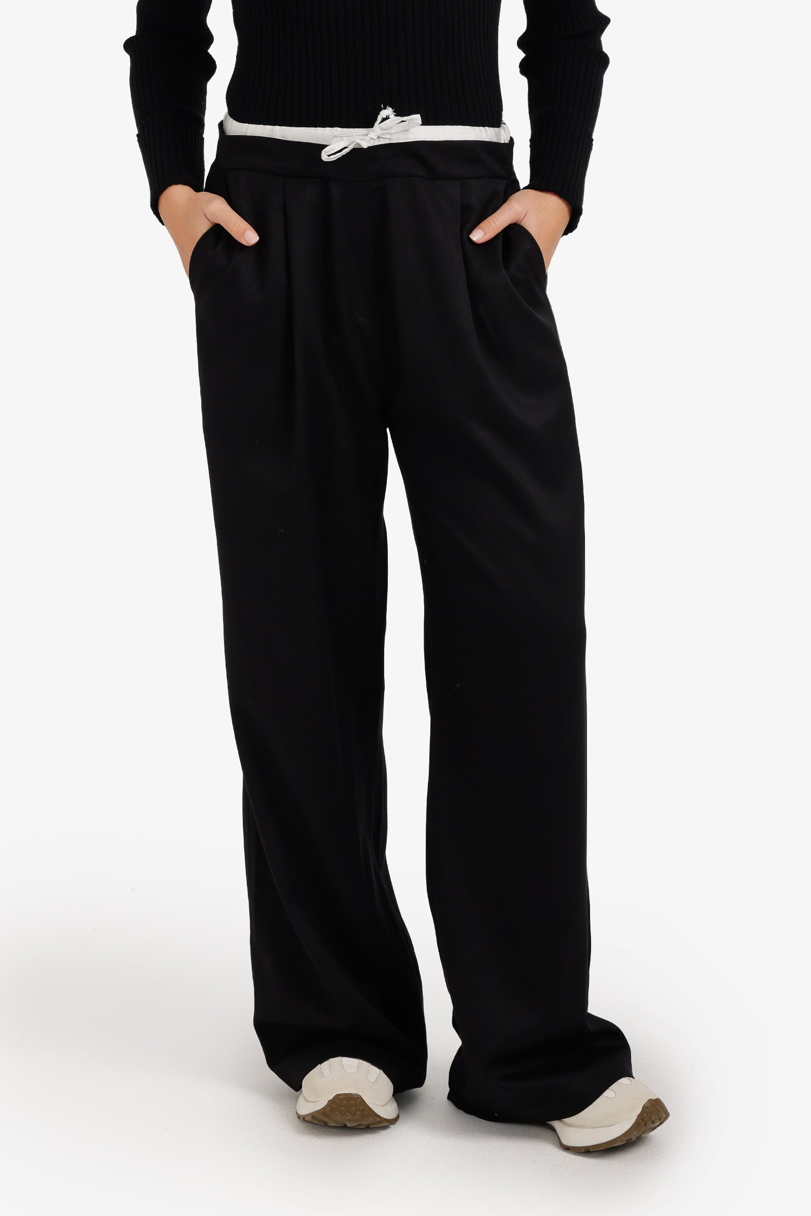 Contrast Double-Waistband Pants