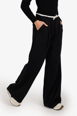Contrast Double-Waistband Pants