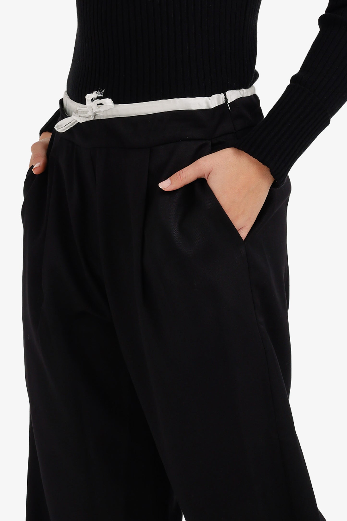 Contrast Double-Waistband Pants
