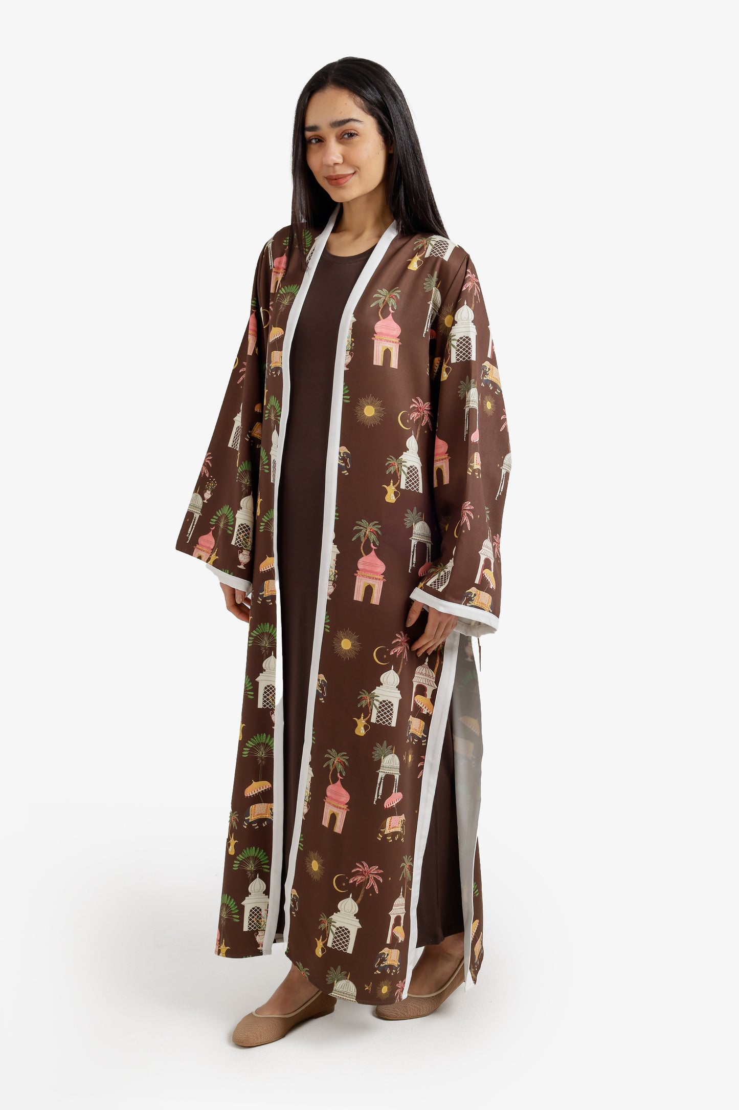 Printed Kimono with Contrast Trims