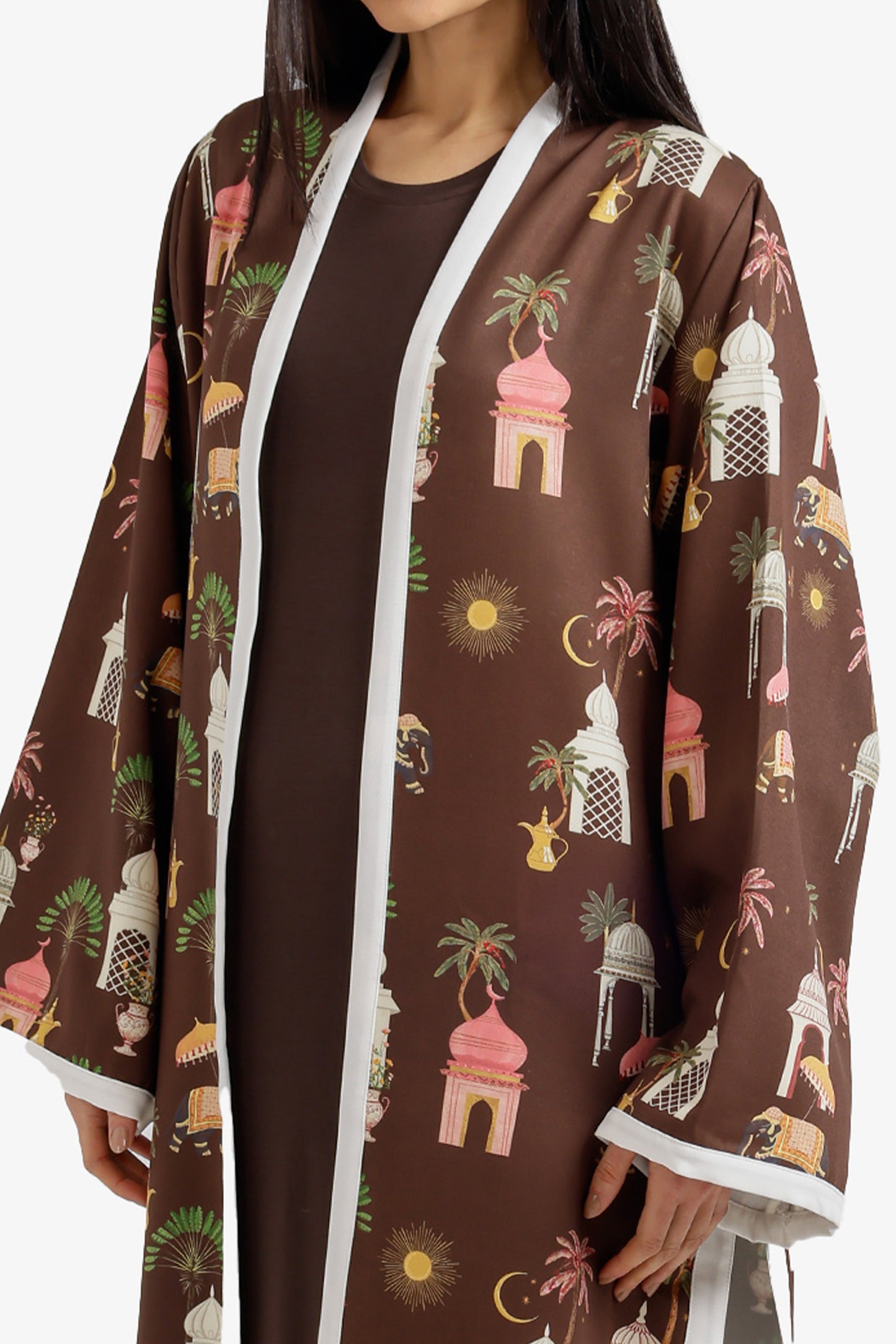 Printed Kimono with Contrast Trims