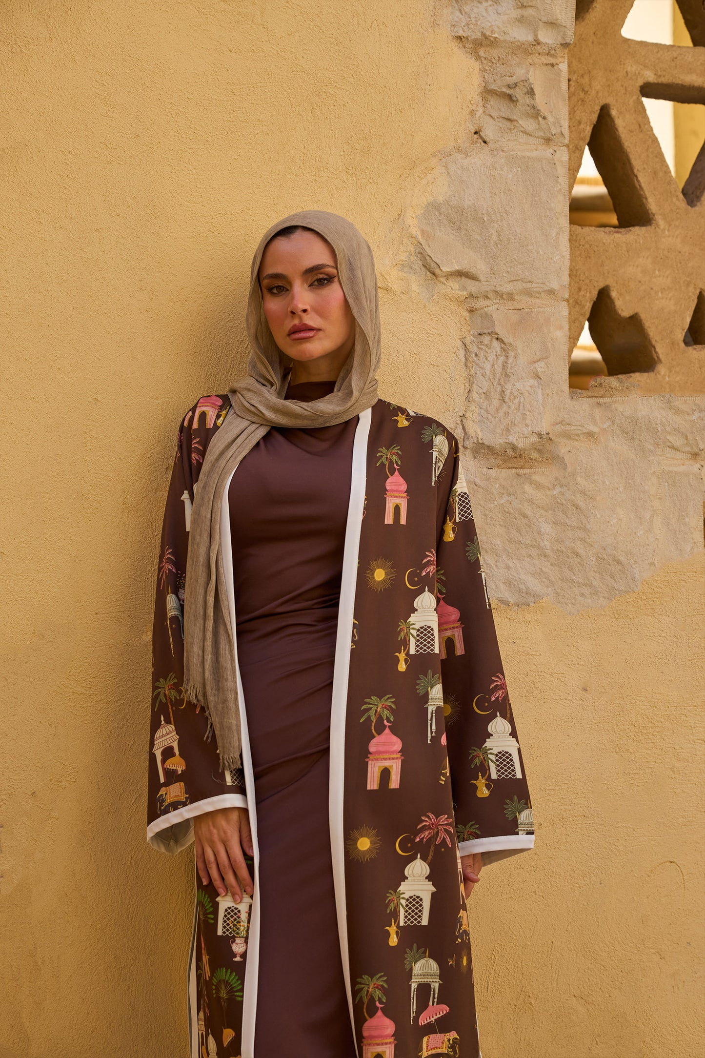 Printed Kimono with Contrast Trims