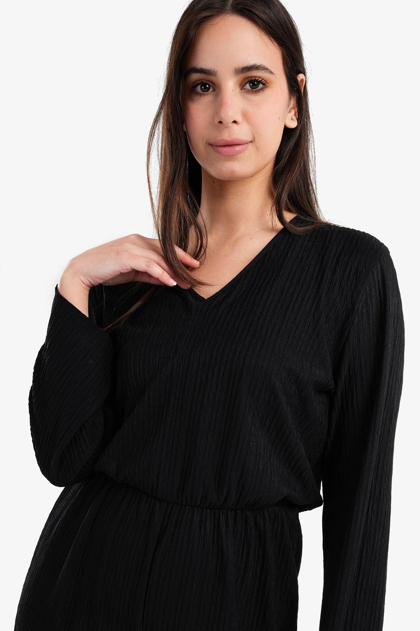 Black Pleated Satin Jumpsuit