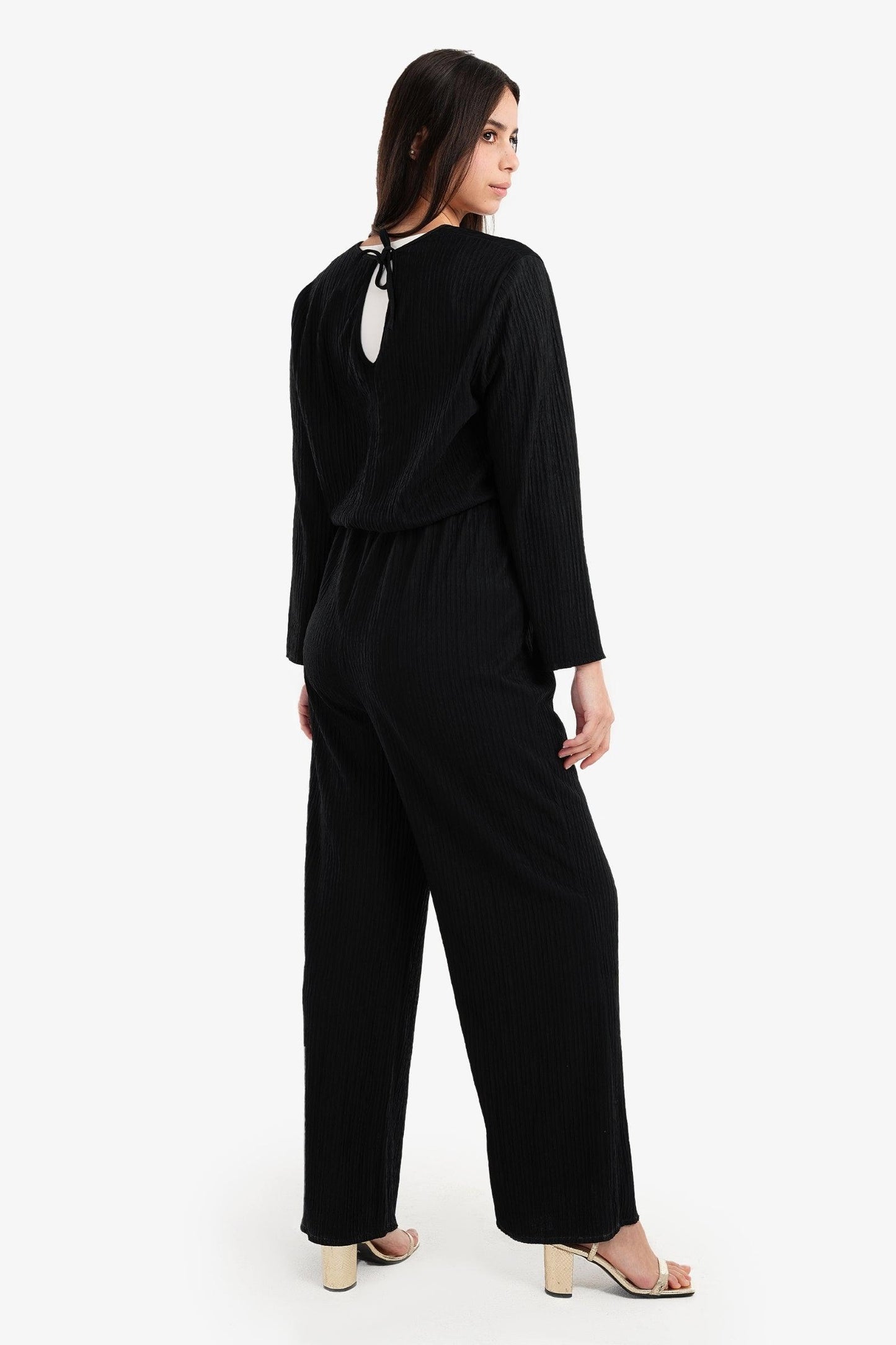 Black Pleated Satin Jumpsuit