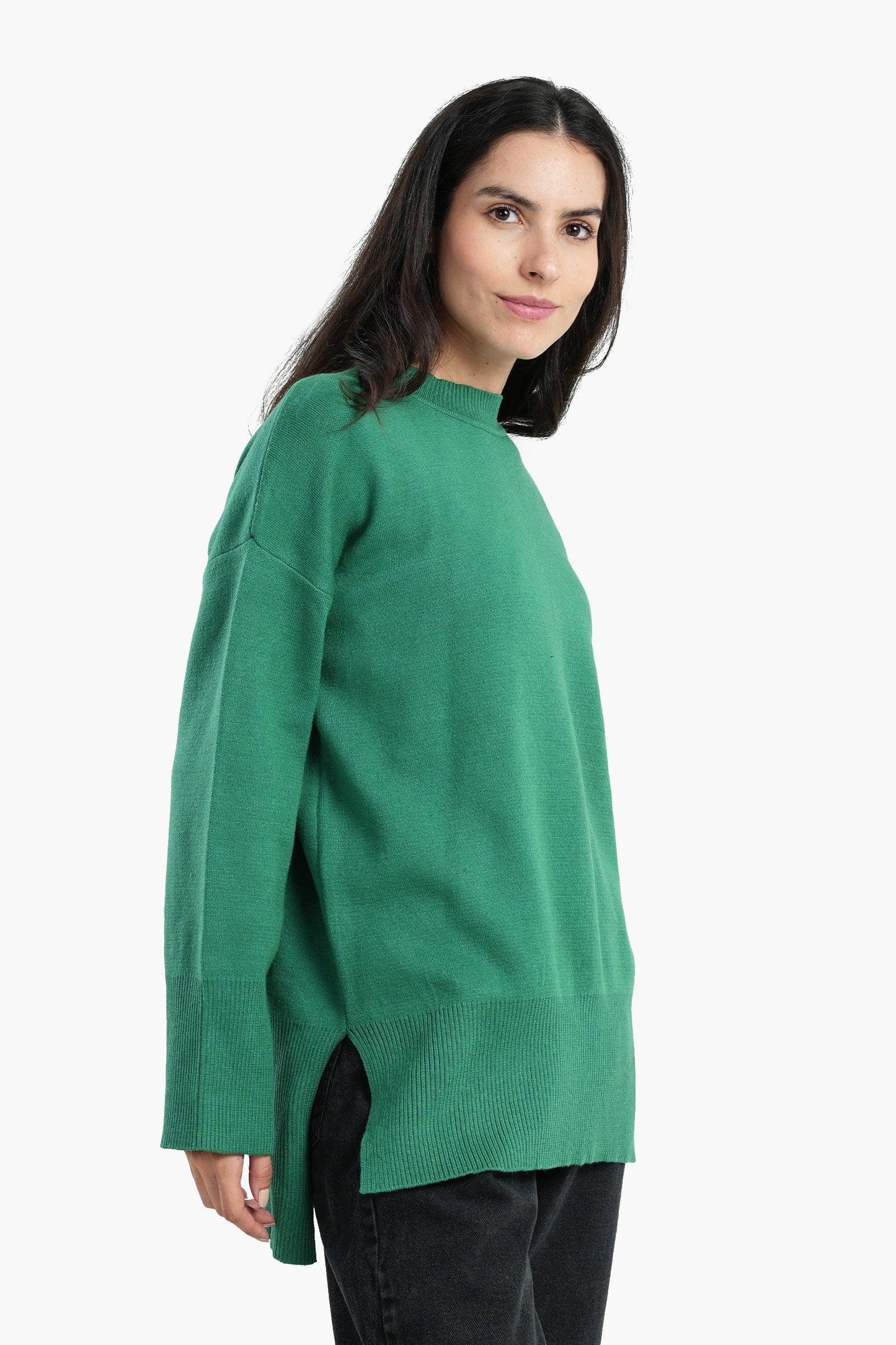Pullover with Wide Ribbed Hem