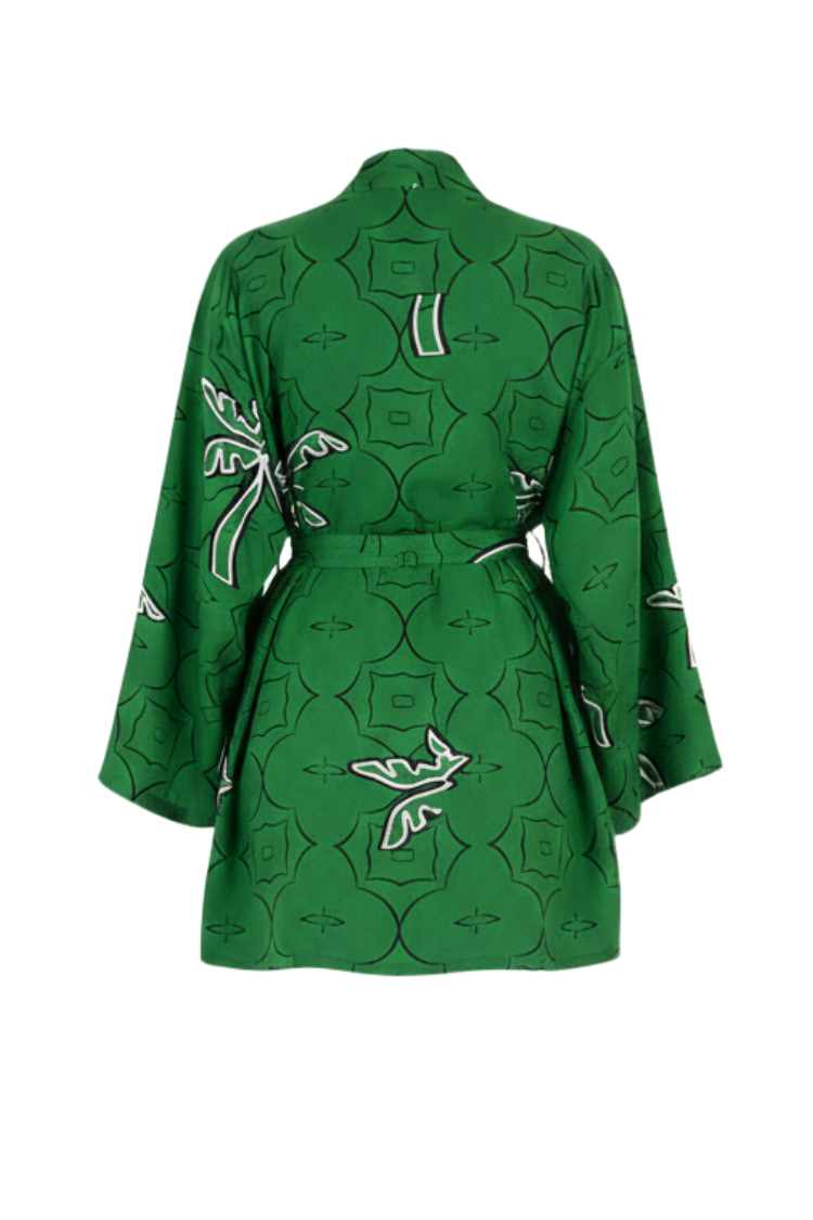 Palm Printed Green Kimono
