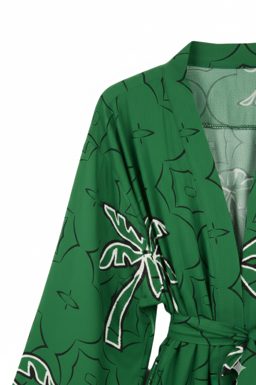 Palm Printed Green Kimono
