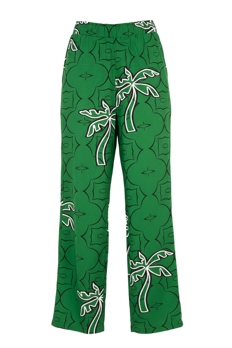Palm Printed Green Pants