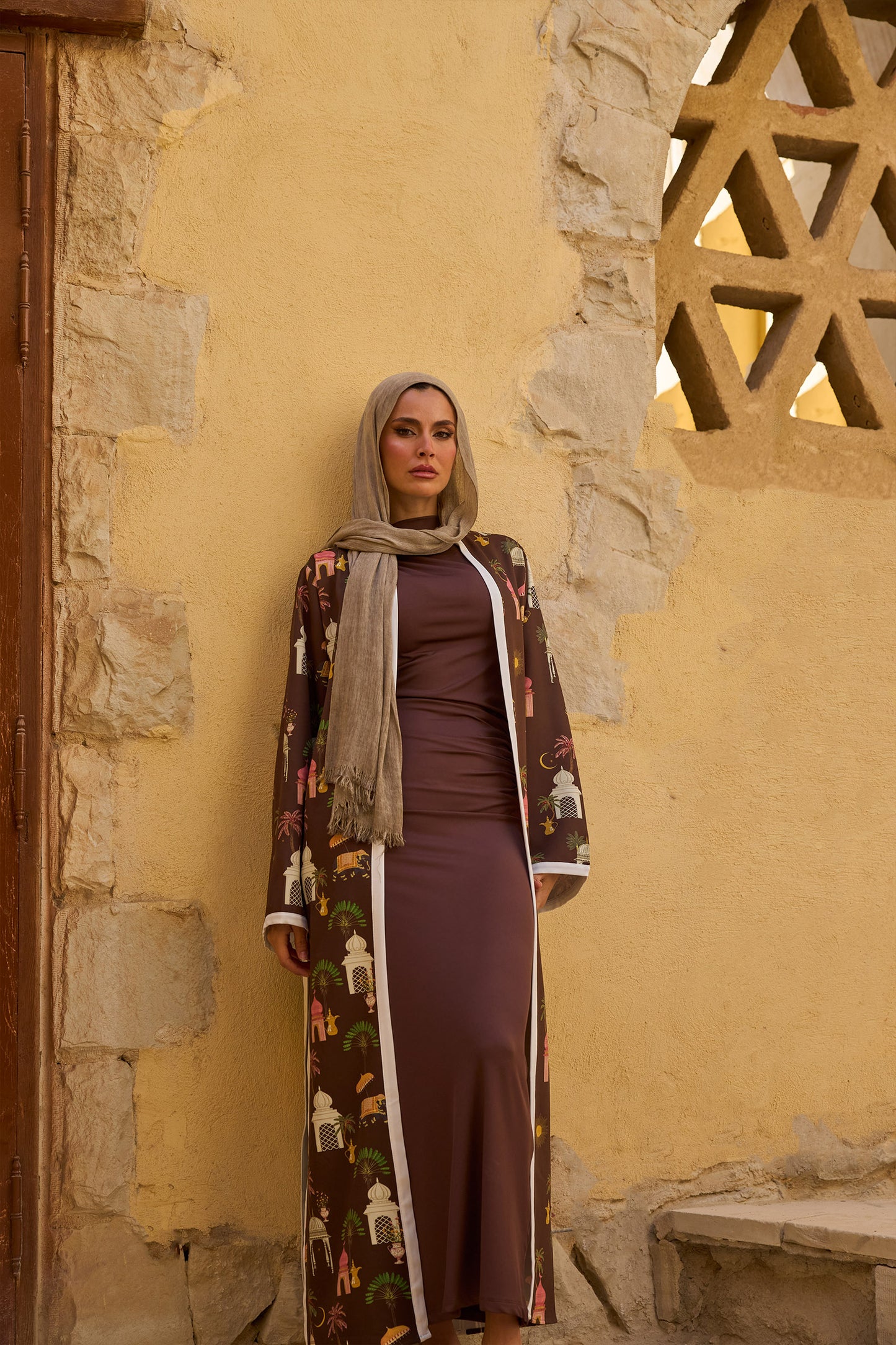 Printed Kimono with Contrast Trims