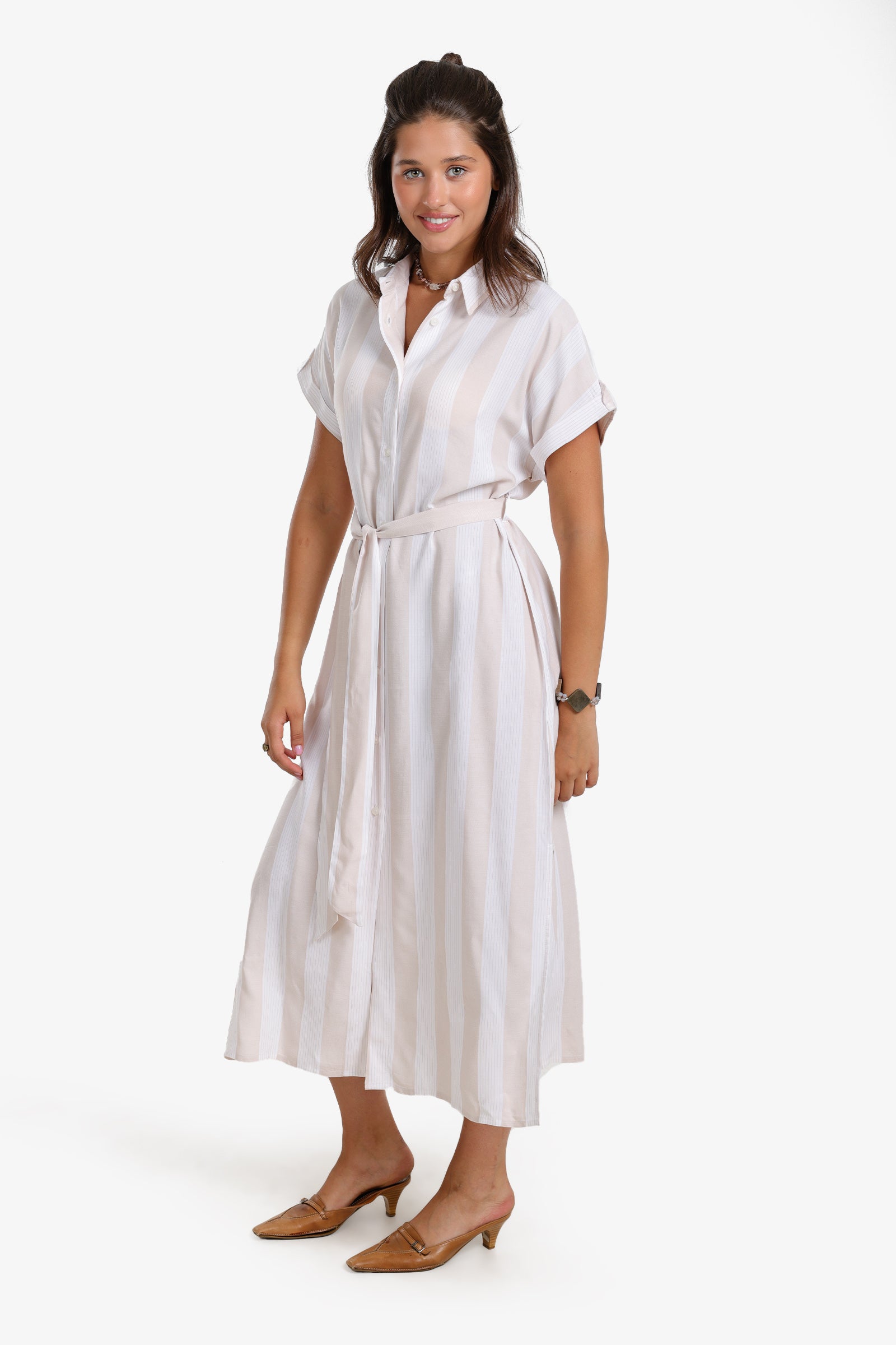 Voile Striped Shirt Dress