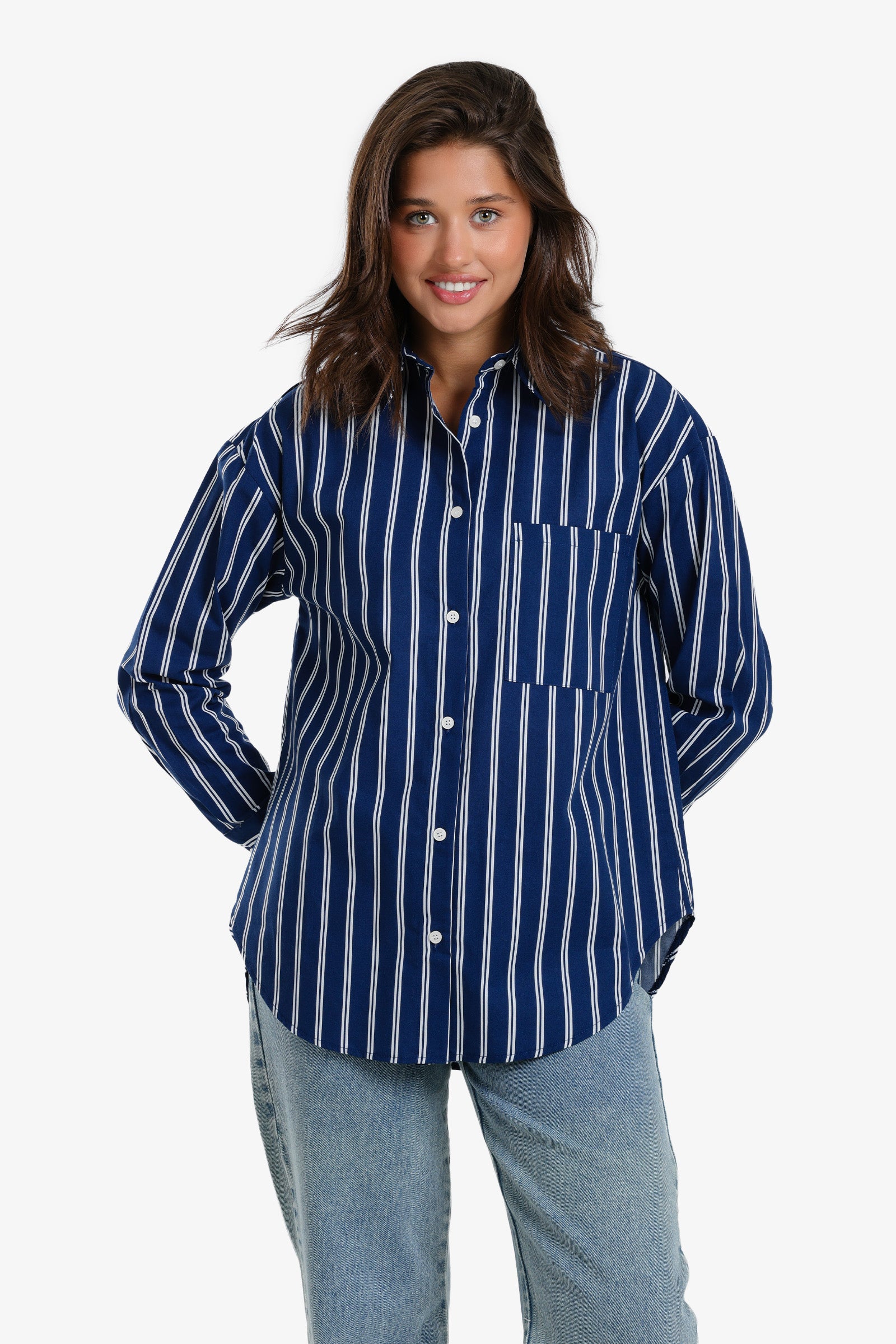 Striped Poplin Button Shirt