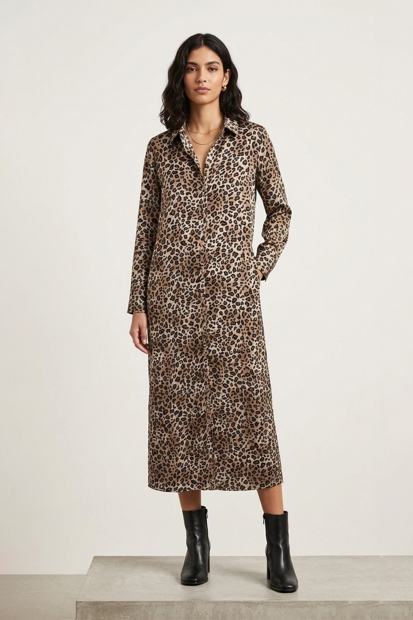 Leopard Print Maxi Shirt Dress