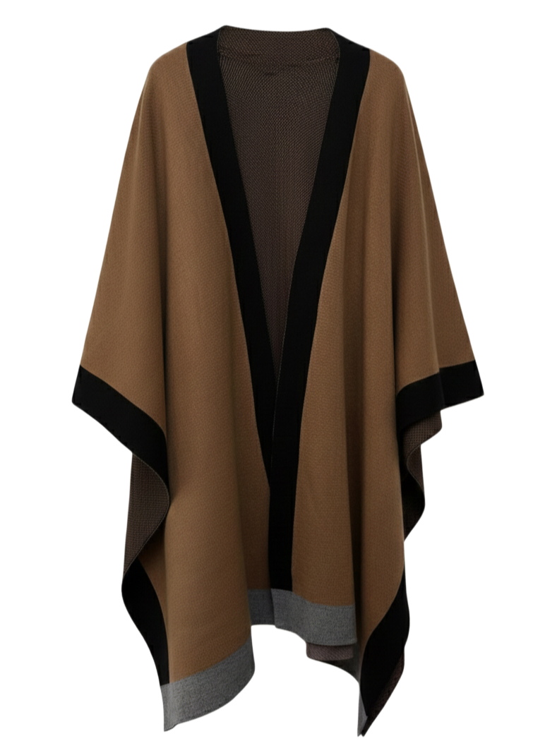 Wool Color Piping Poncho