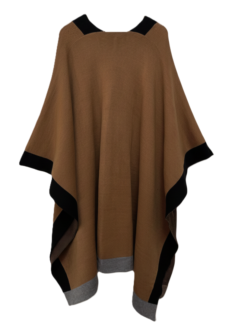 Wool Color Piping Poncho