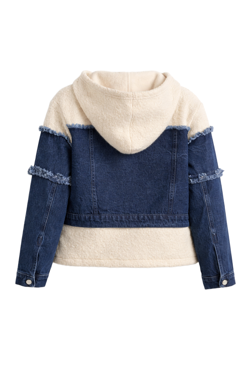 Denim-Panel Wool Jacket