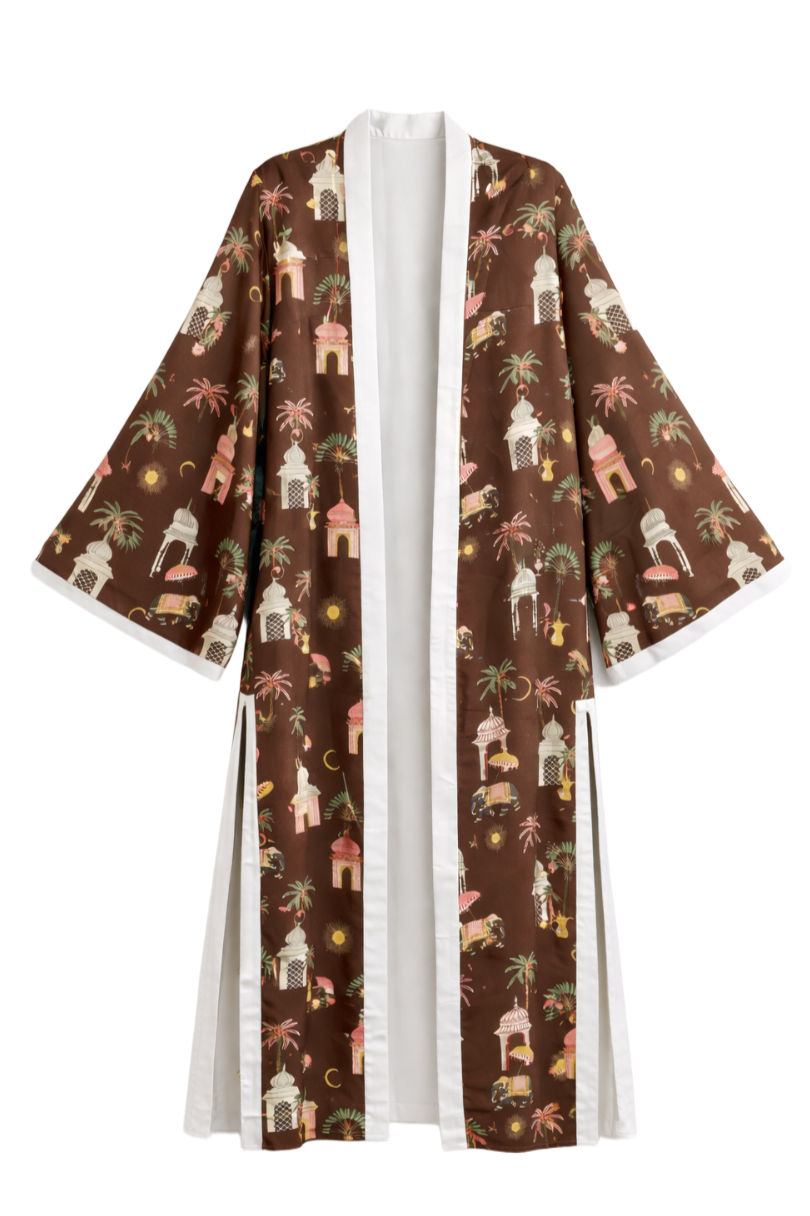 Printed Kimono with Contrast Trims