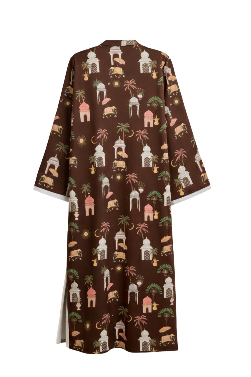 Printed Kimono with Contrast Trims