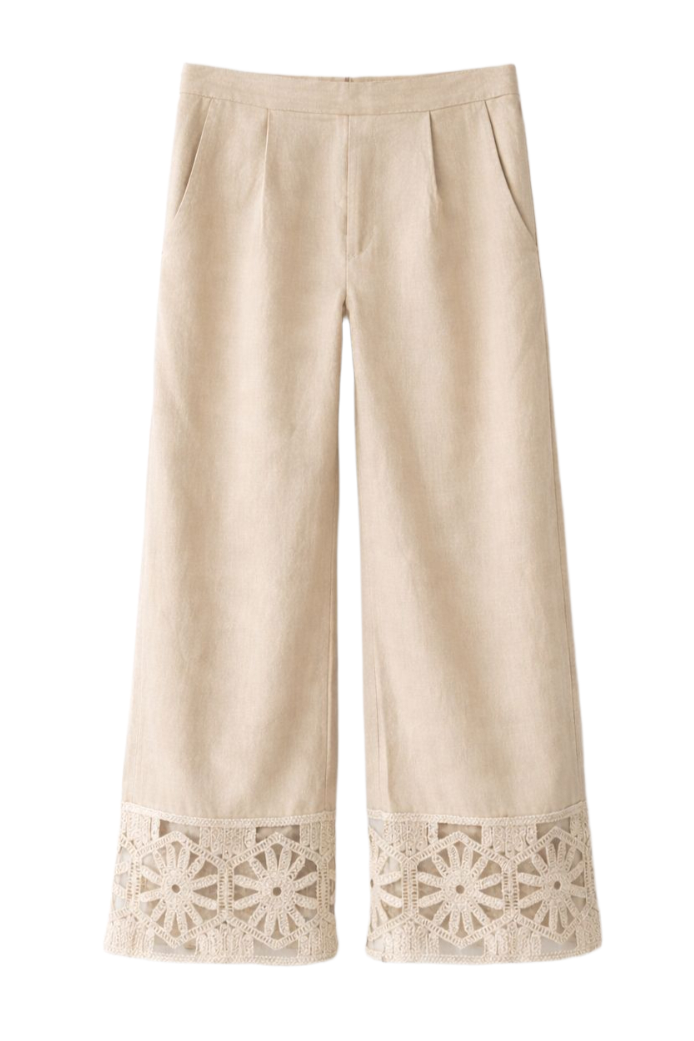 Embroidered Hem Pants