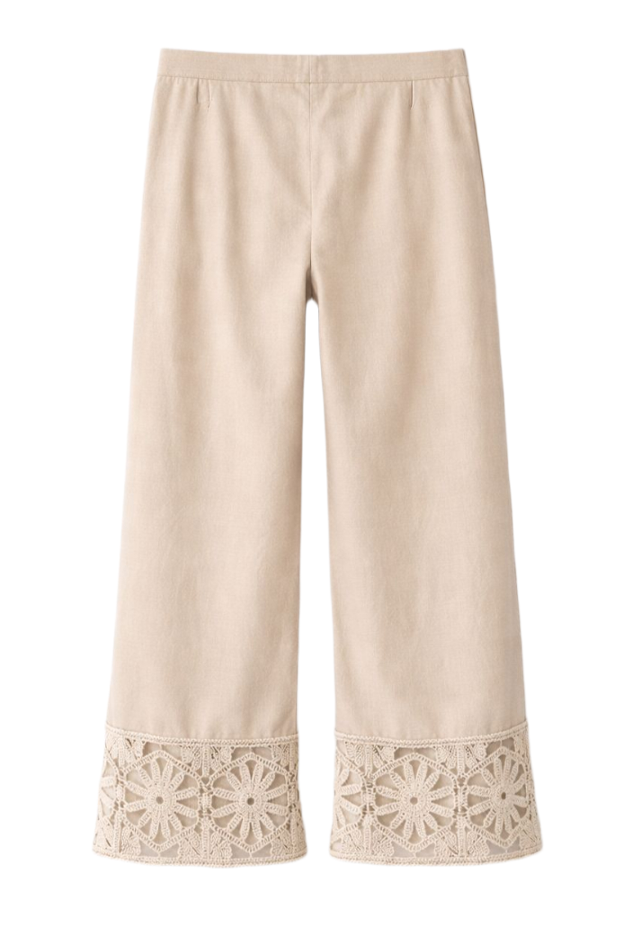 Embroidered Hem Pants