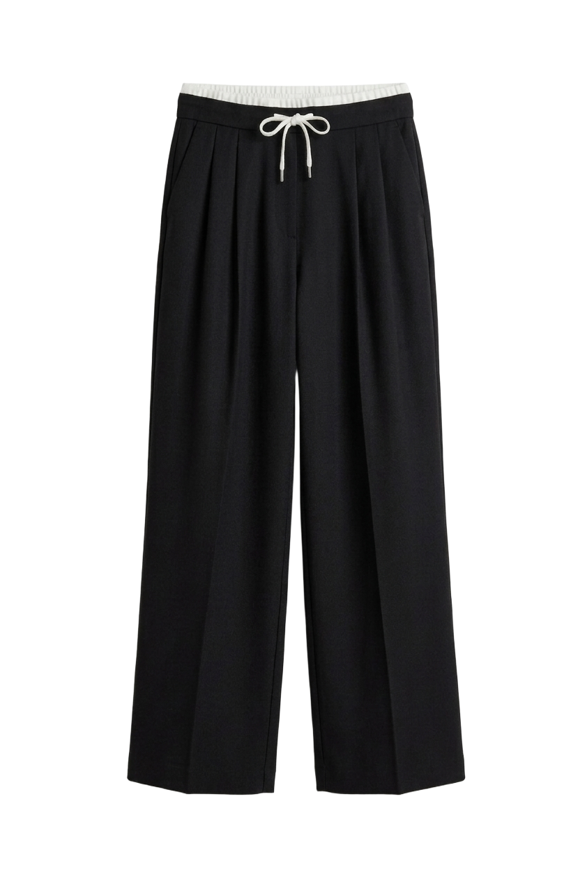 Contrast Double-Waistband Pants