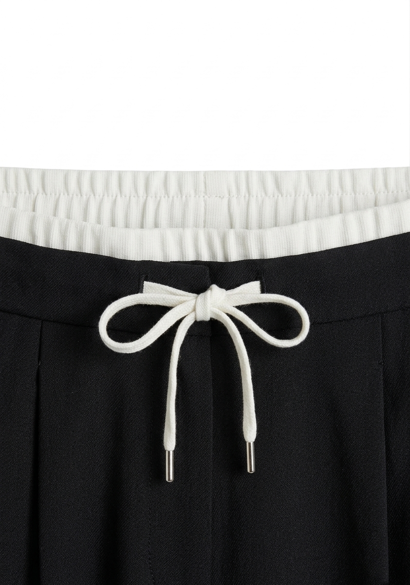 Contrast Double-Waistband Pants