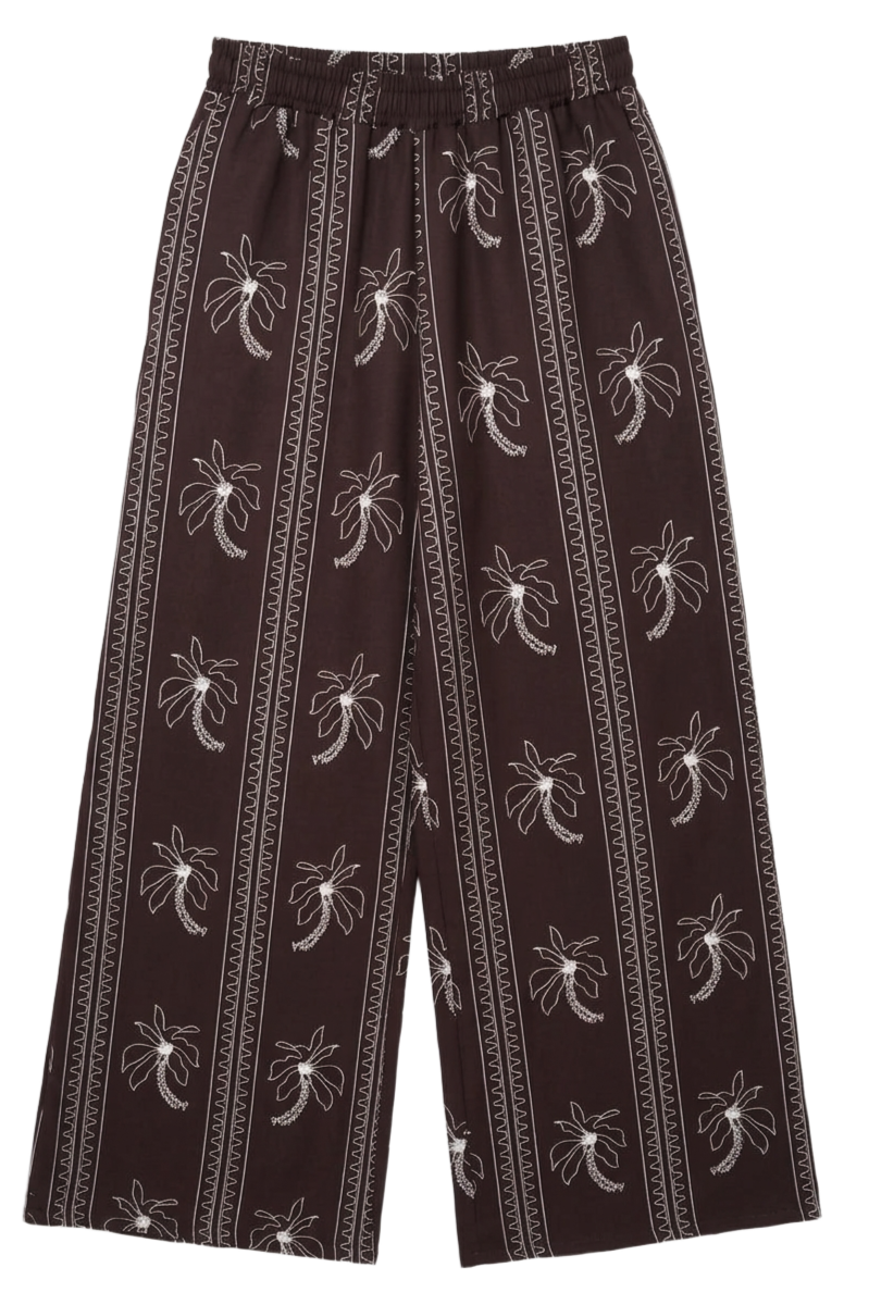Palm Print Wide-Leg Pants