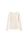 Fitted Cotton Blend Scoop Neck Buttoned Top
