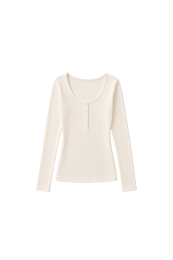Fitted Cotton Blend Scoop Neck Buttoned Top