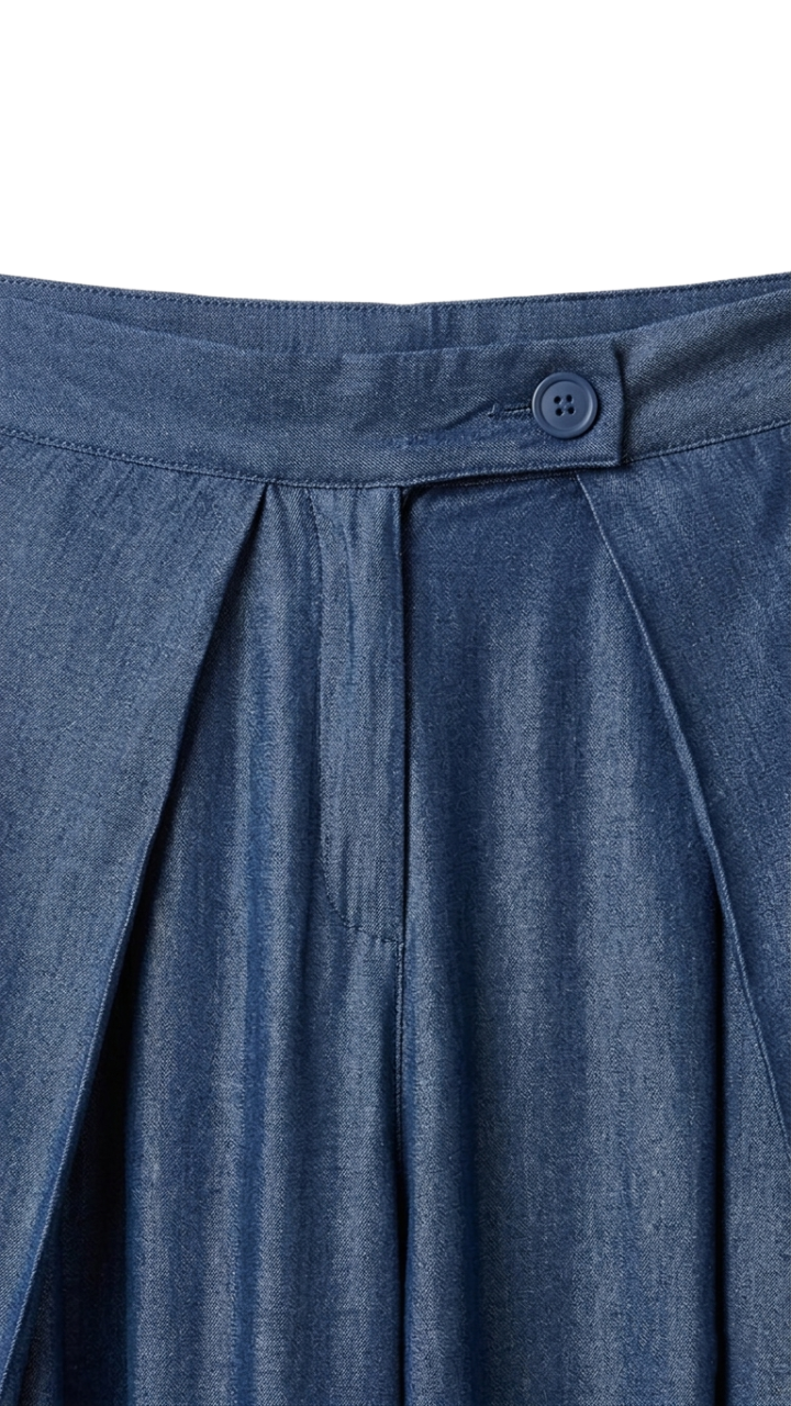 Pleated Lightweight Denim Pants