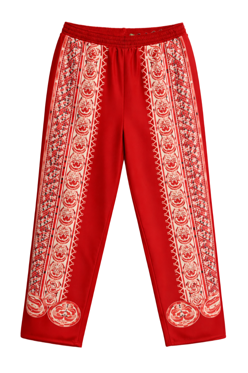 Floral Hem Straight Pants