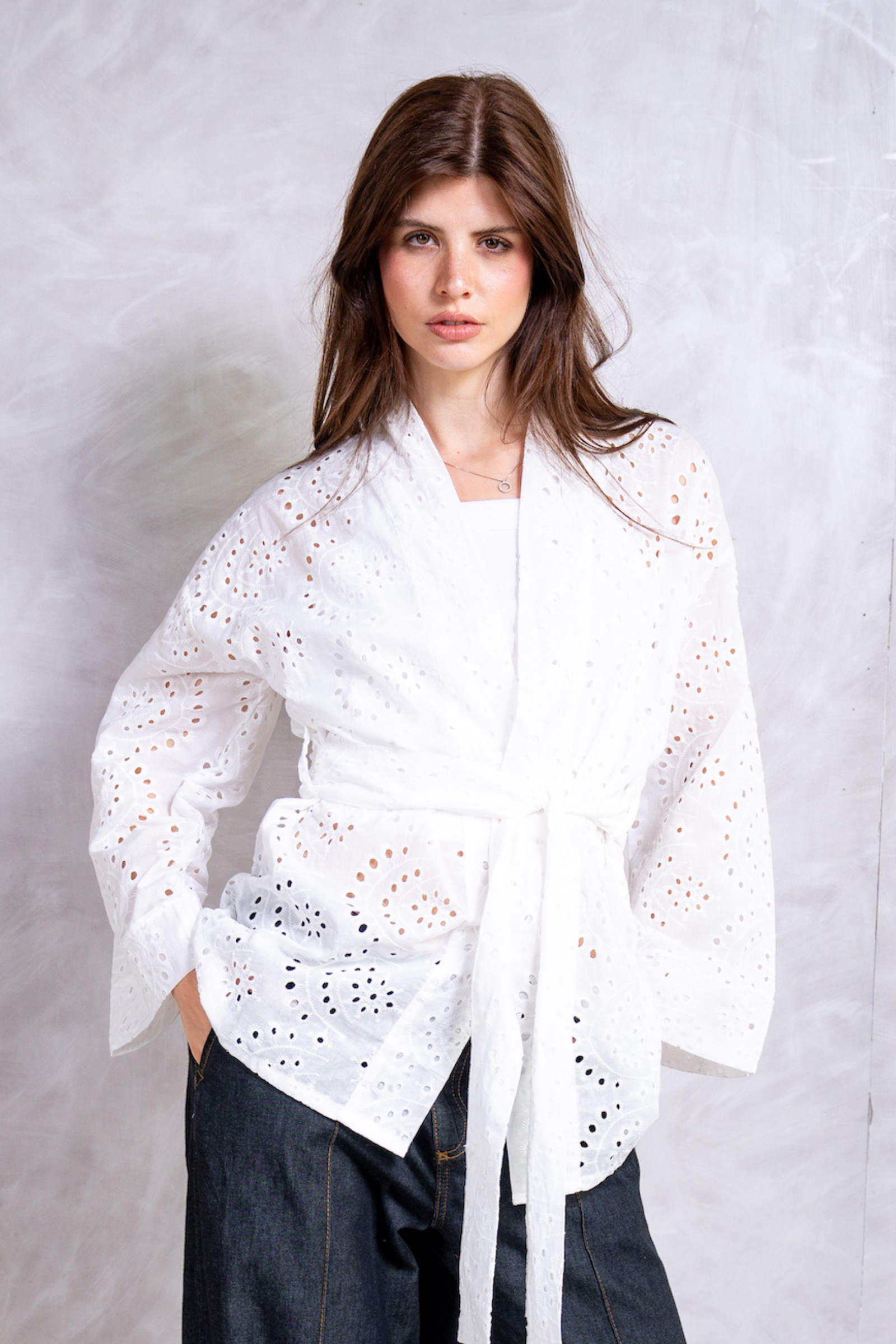Belted Broderie Kimono