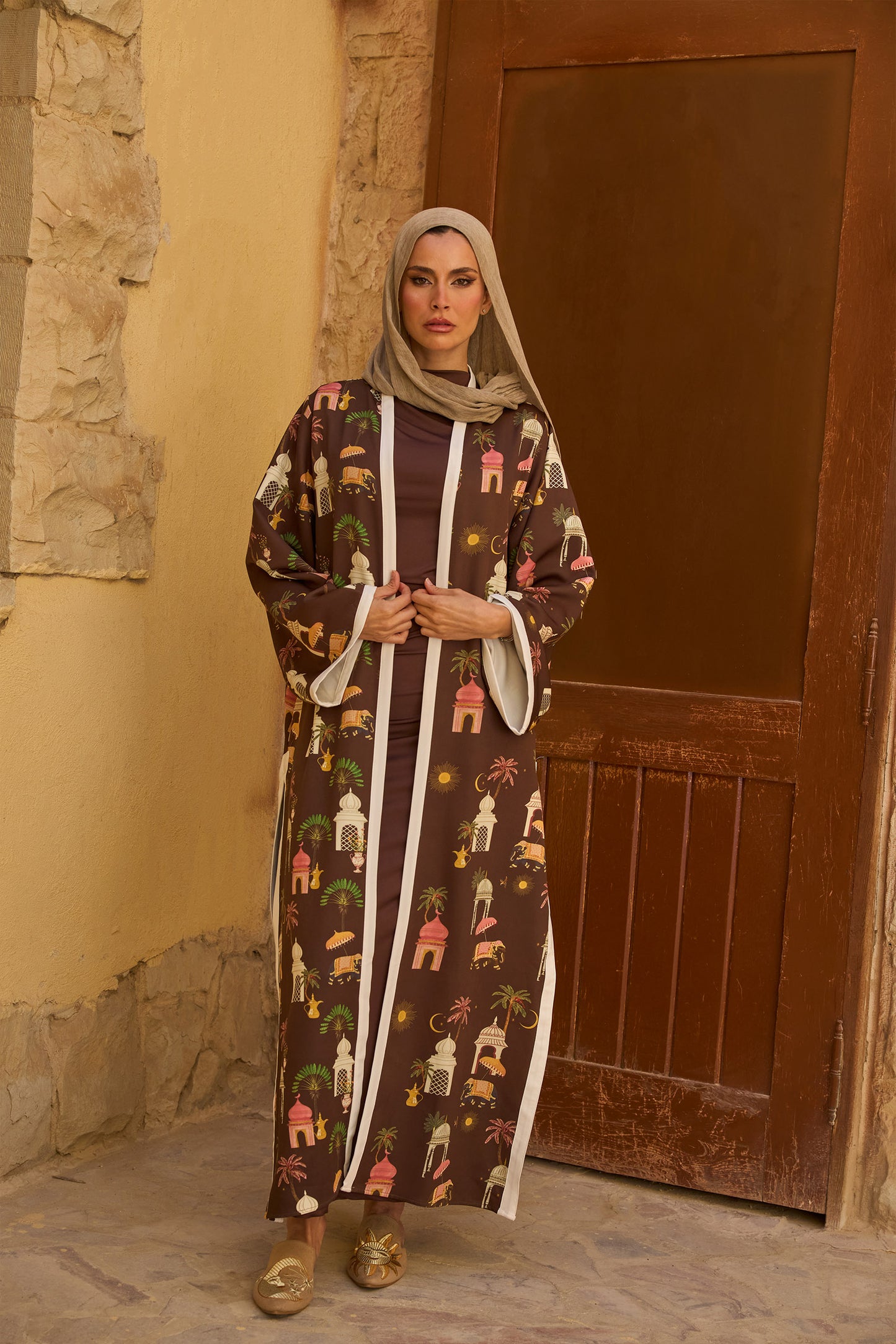 Printed Kimono with Contrast Trims