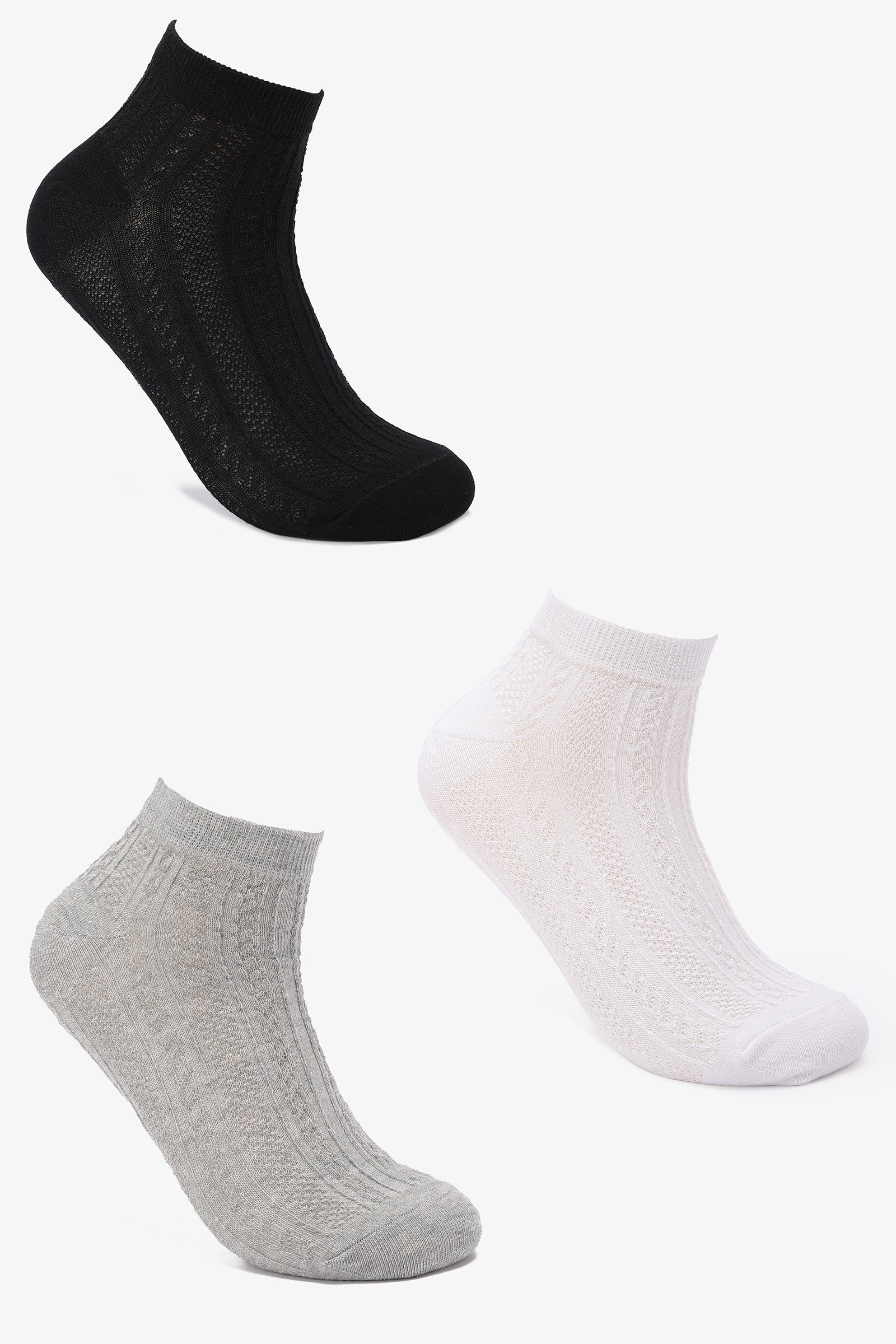 Textured Cotton Socks - 3 Pairs