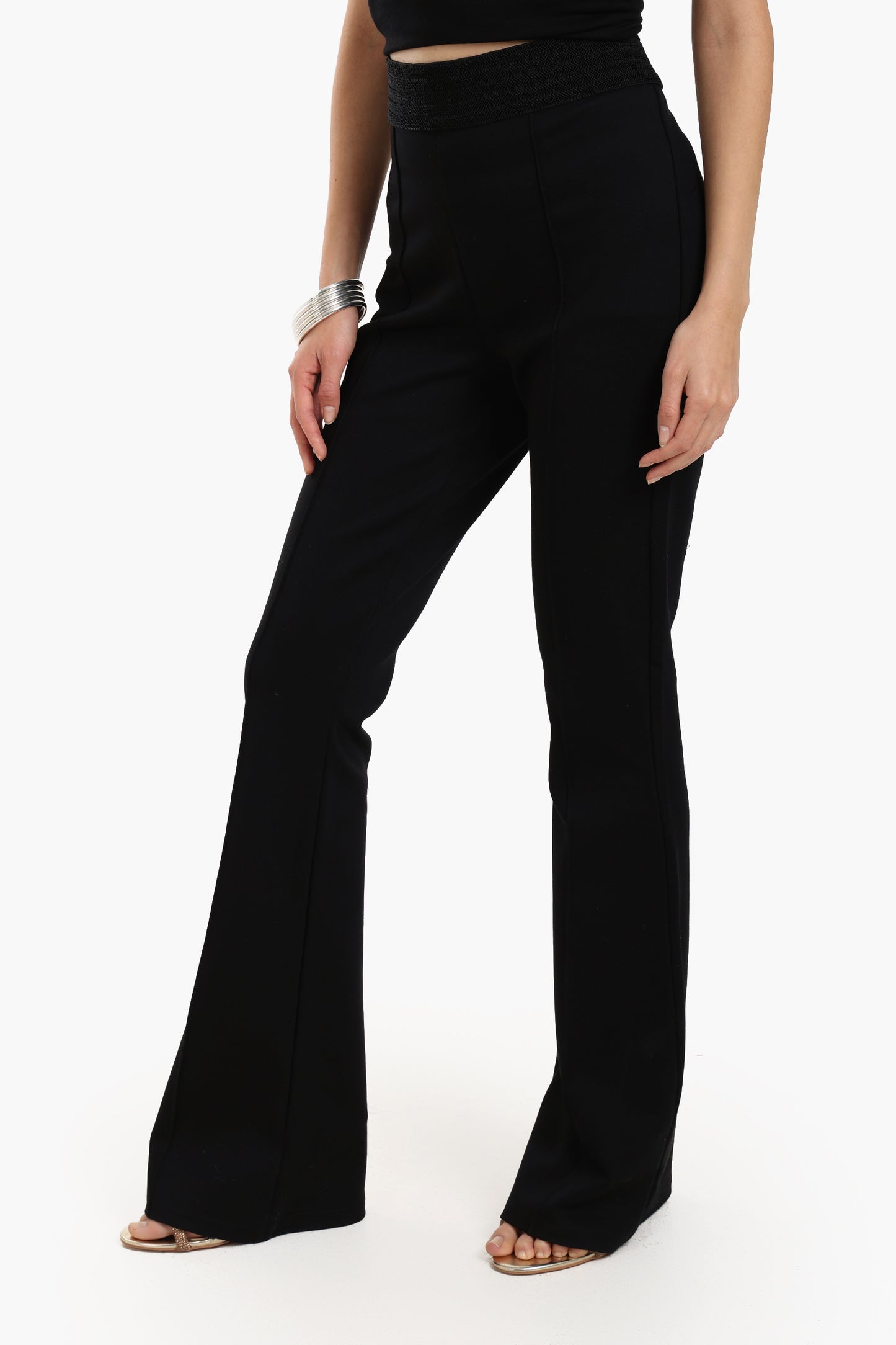 Black High Waist Piping Pants