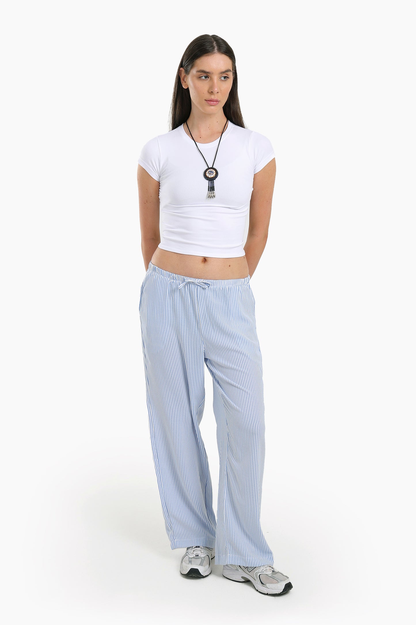 Striped Elastic Waist Pants