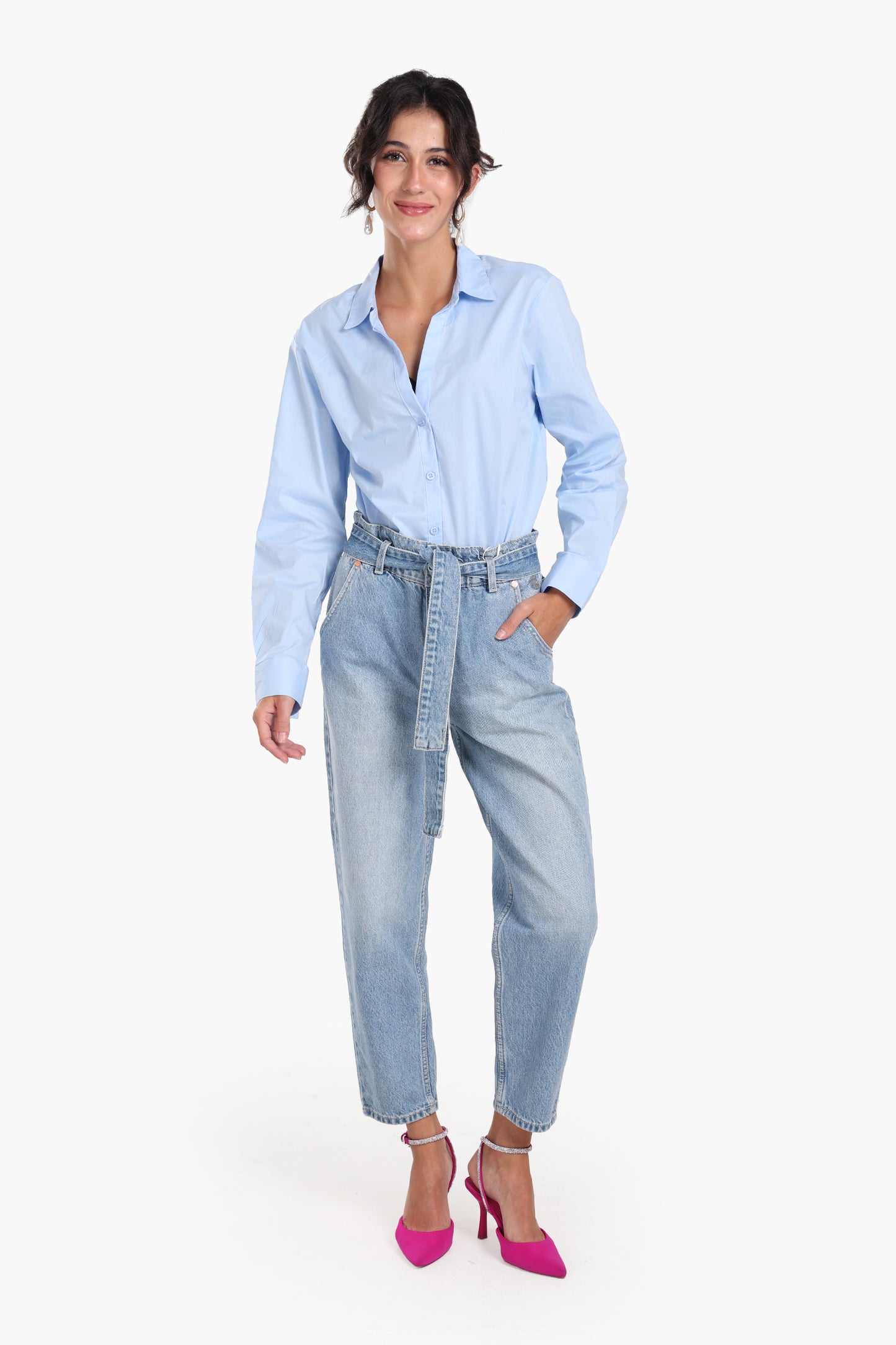 Collared V-Neck Poplin Shirt