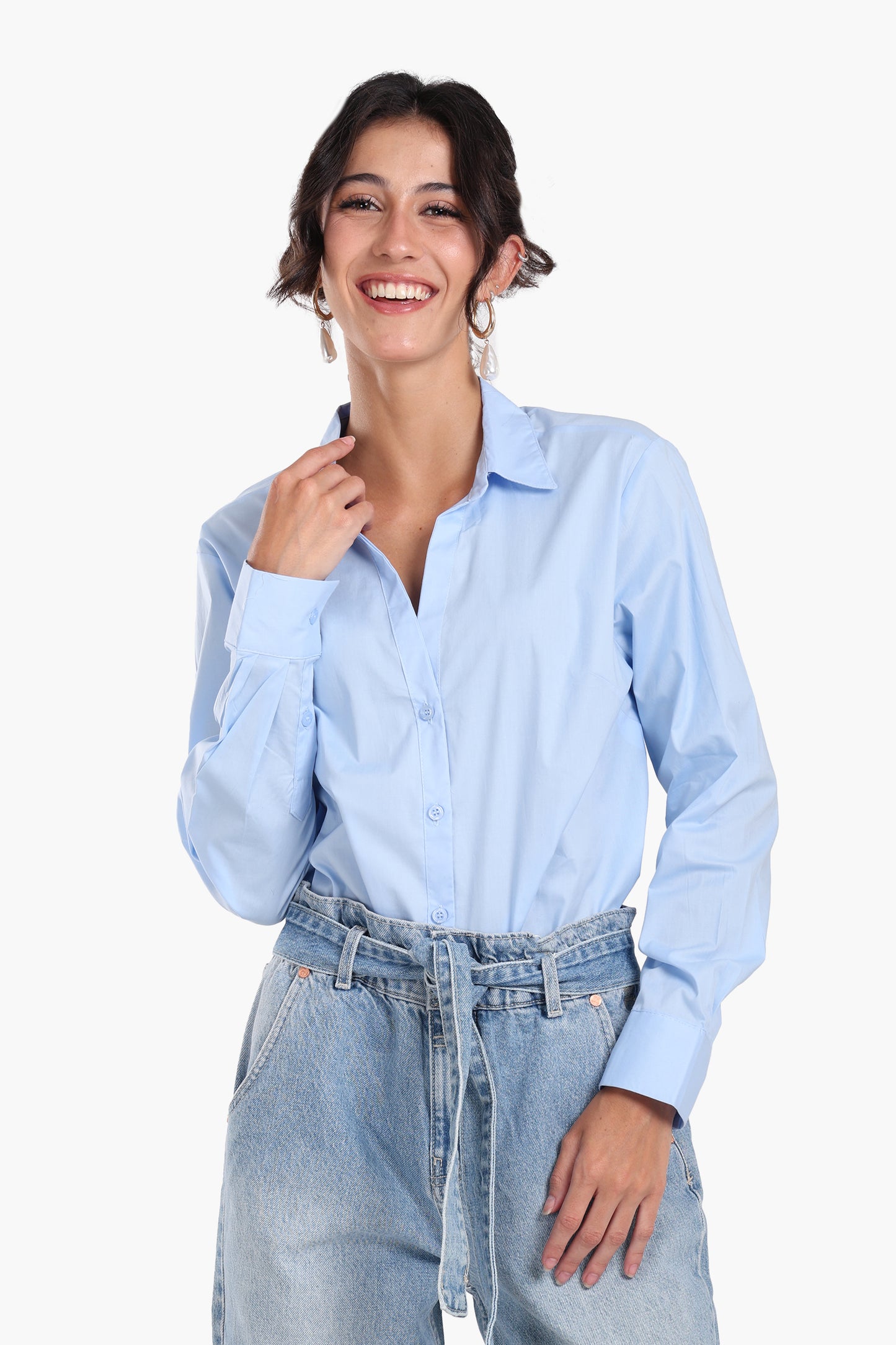 Collared V-Neck Poplin Shirt