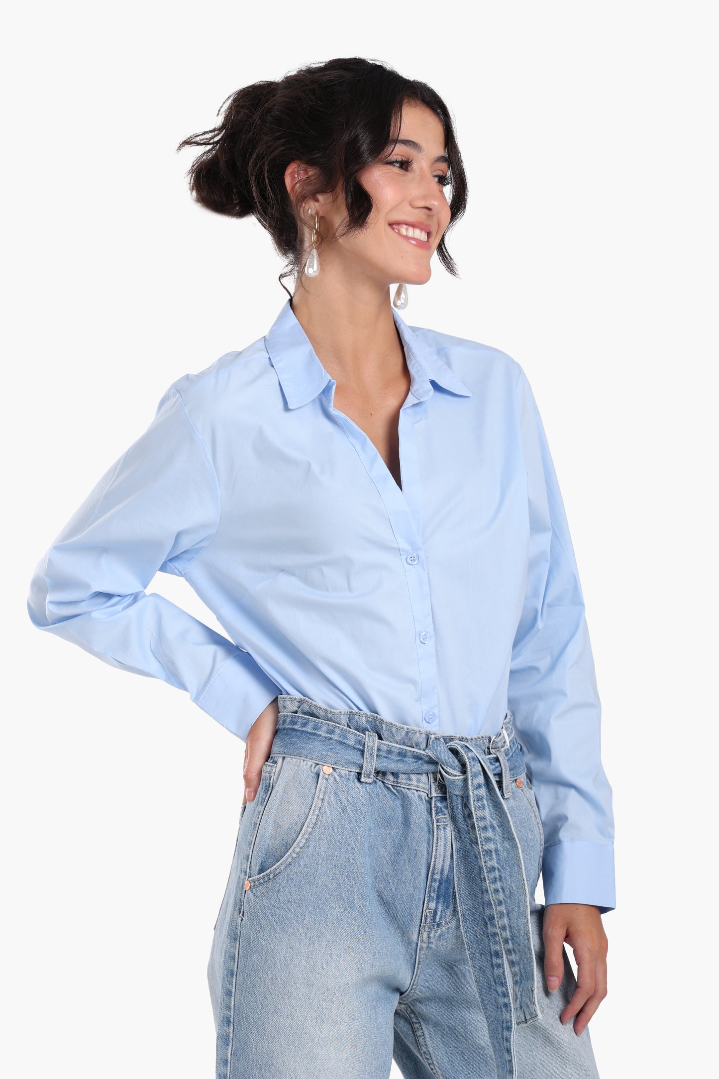 Collared V-Neck Poplin Shirt