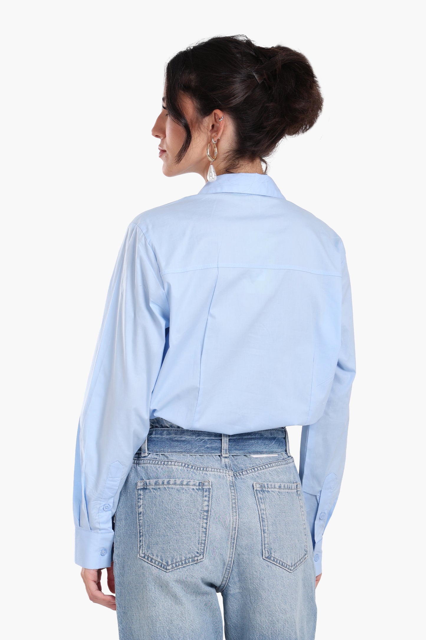 Collared V-Neck Poplin Shirt