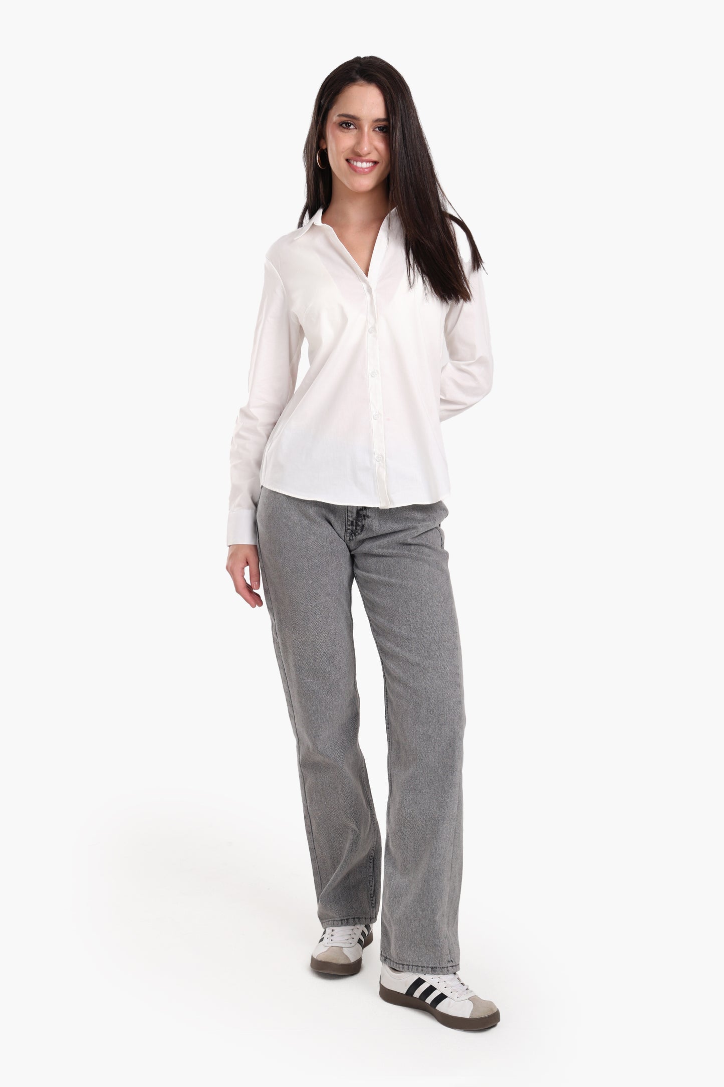 Collared V-Neck Poplin Shirt