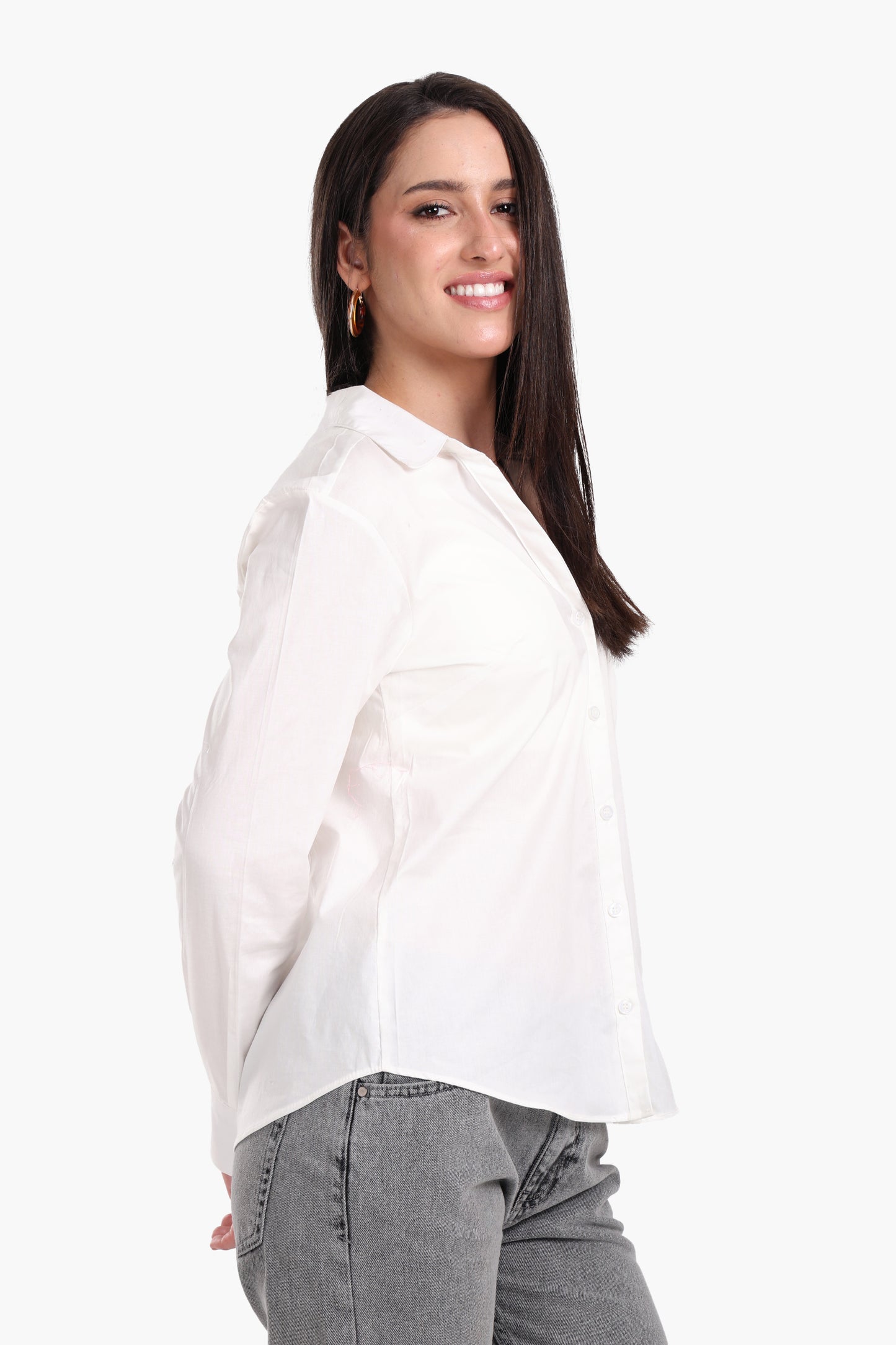 Collared V-Neck Poplin Shirt