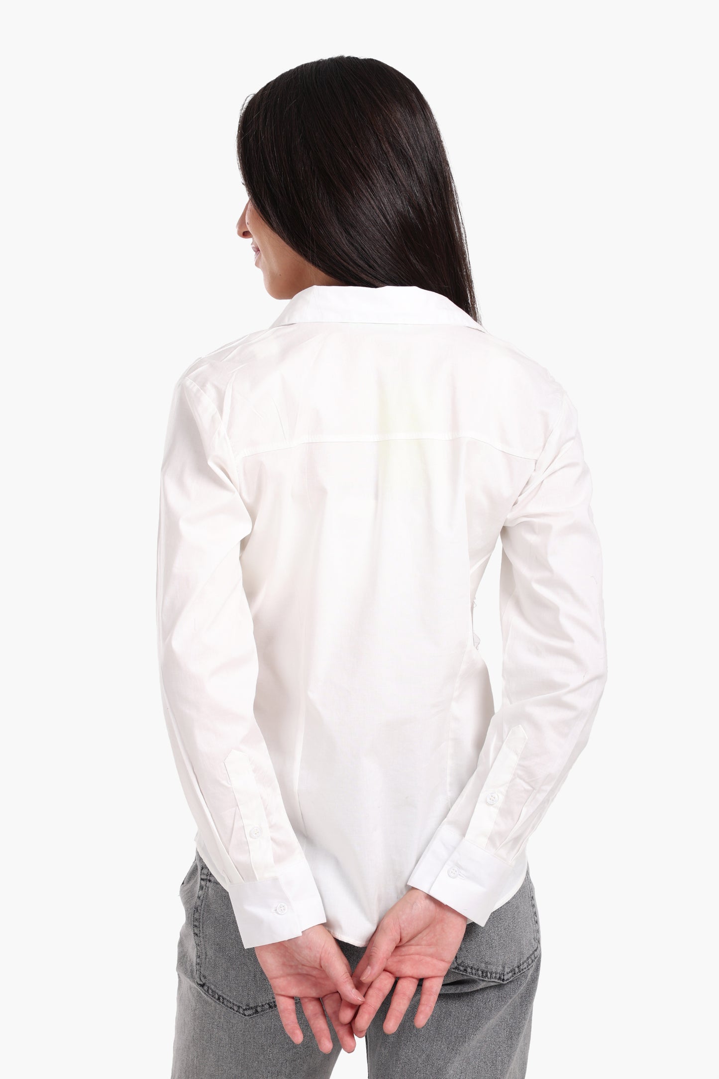Collared V-Neck Poplin Shirt