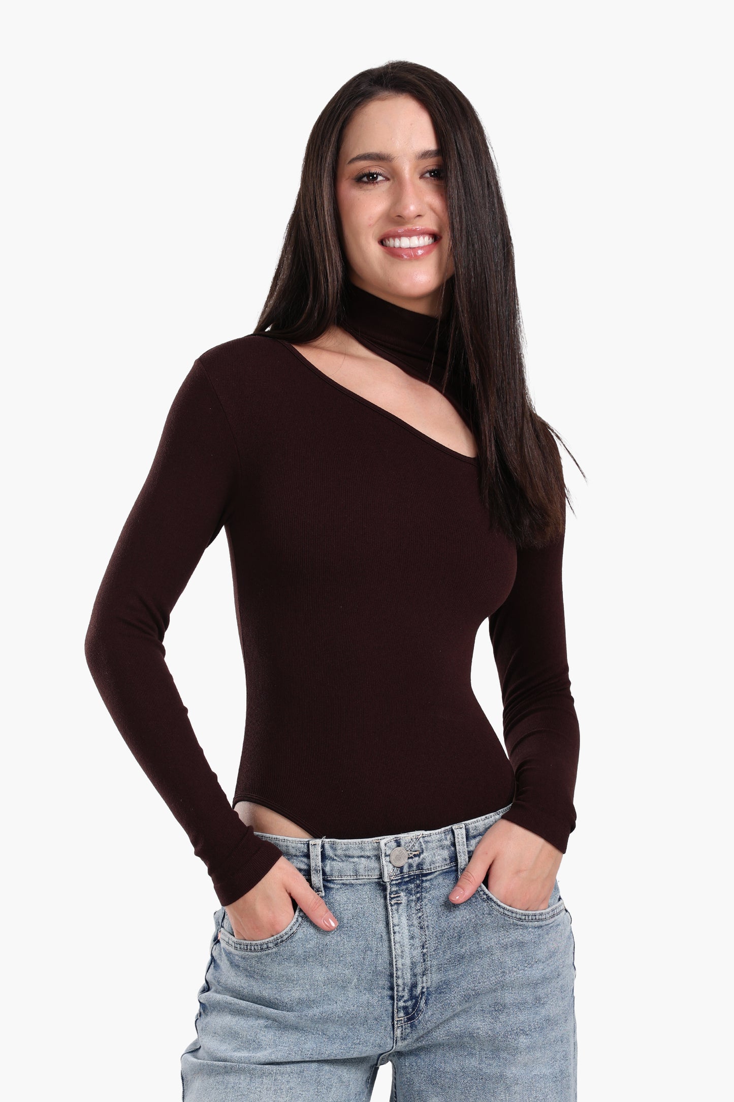Ribbed Cutout Microfiber Bodysuit