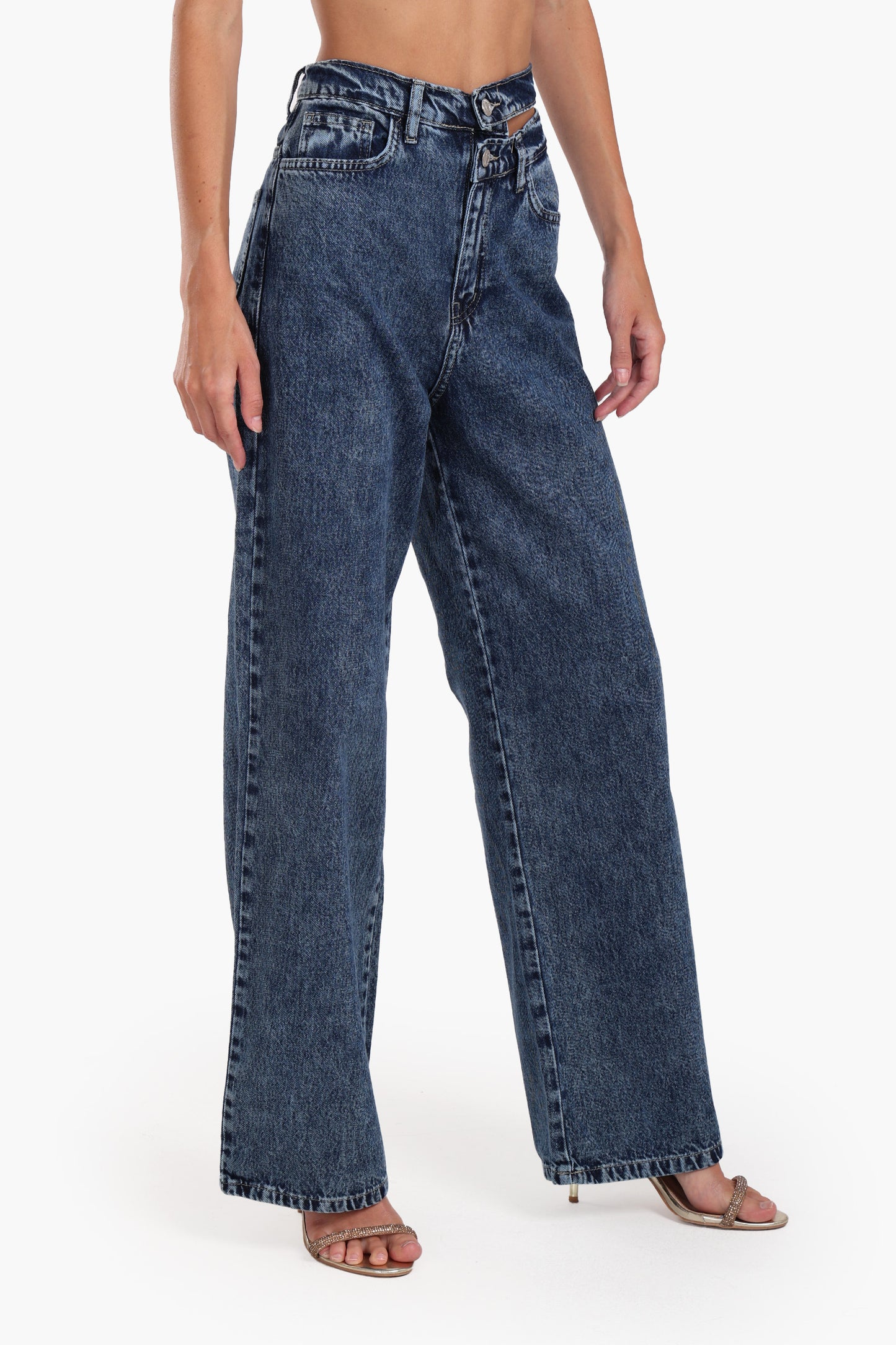 Cutout Waist Wide-Leg Jeans