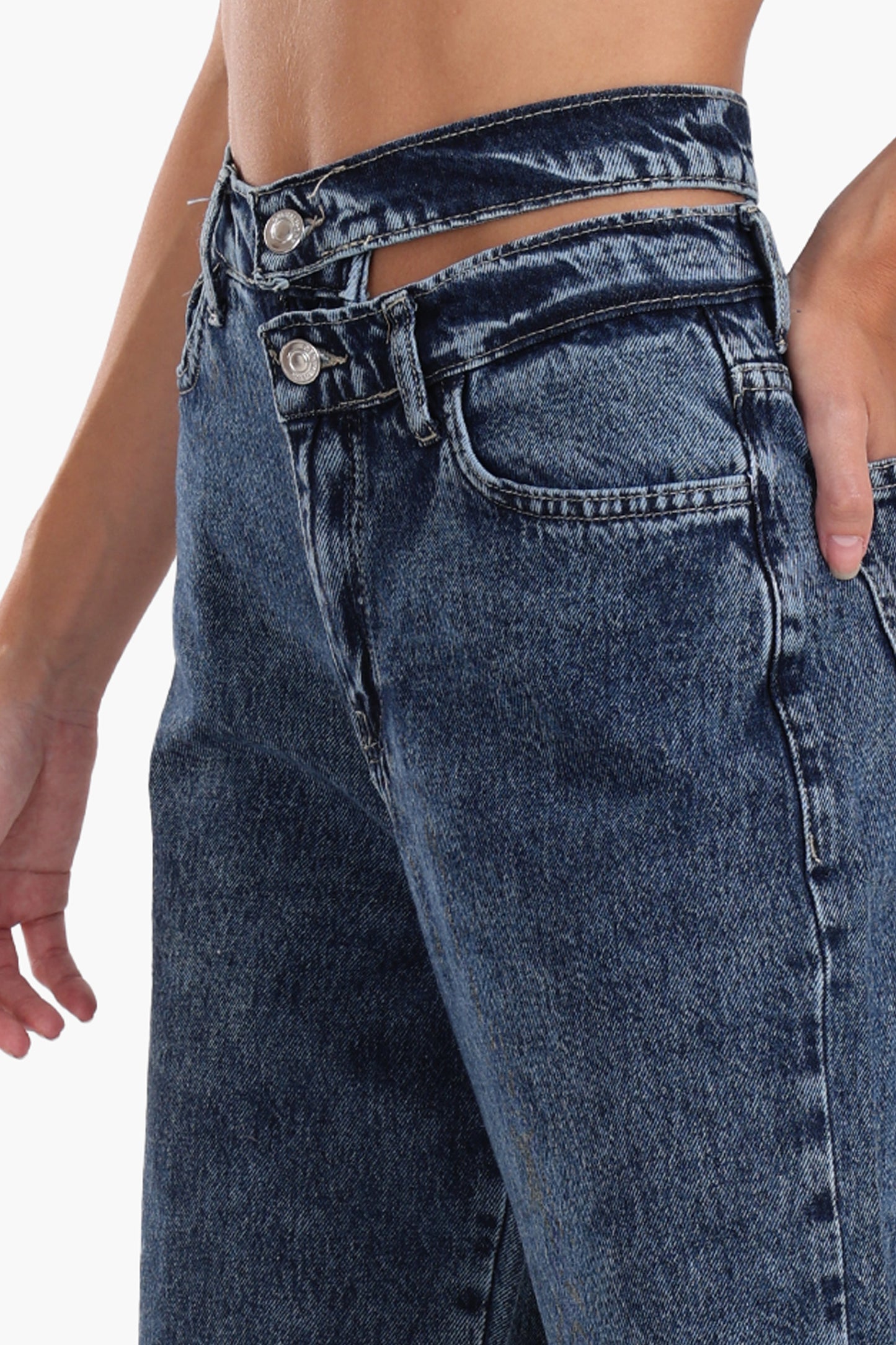 Cutout Waist Wide-Leg Jeans