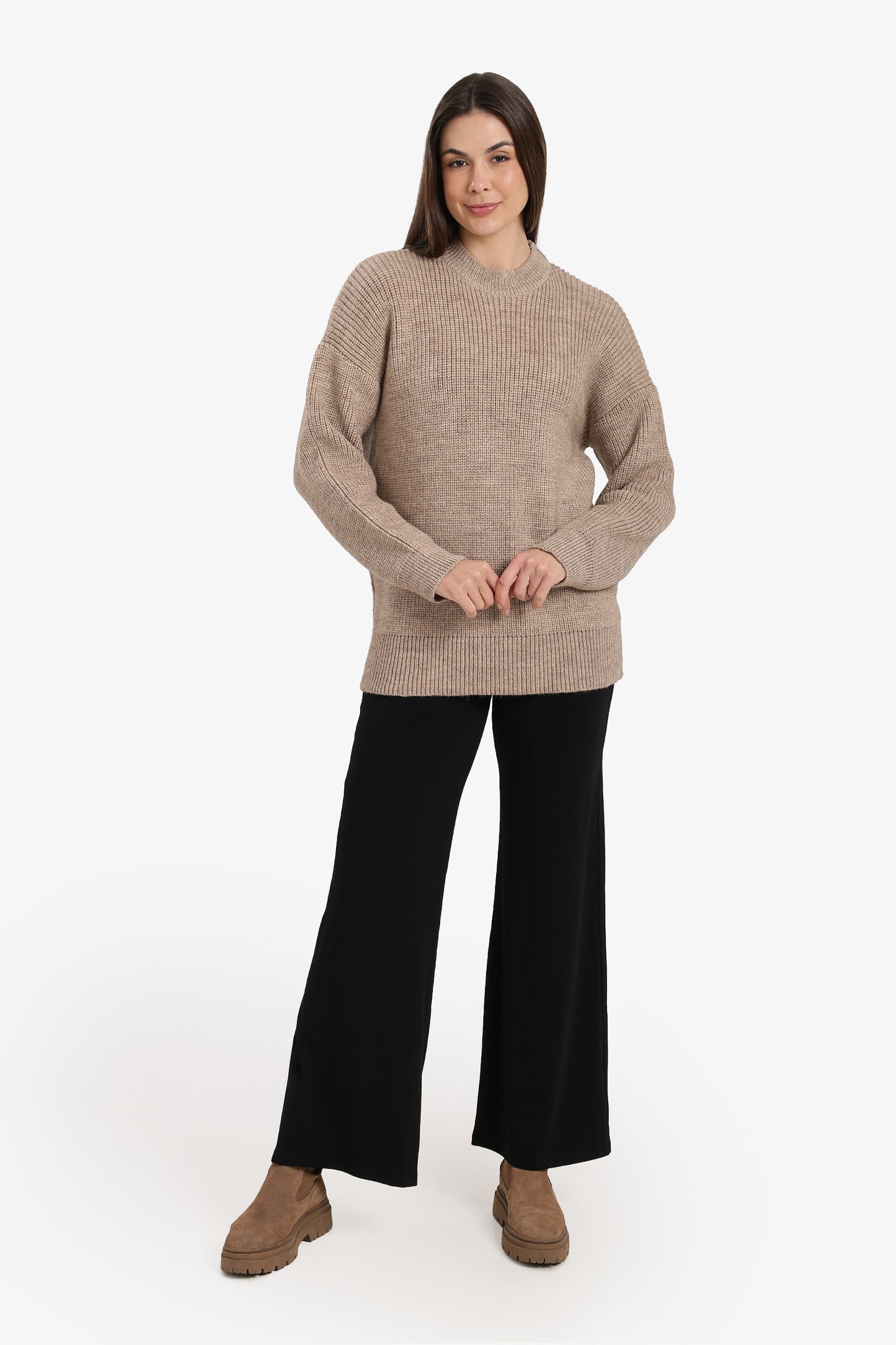 Ribbed-Trim Knit Pullover