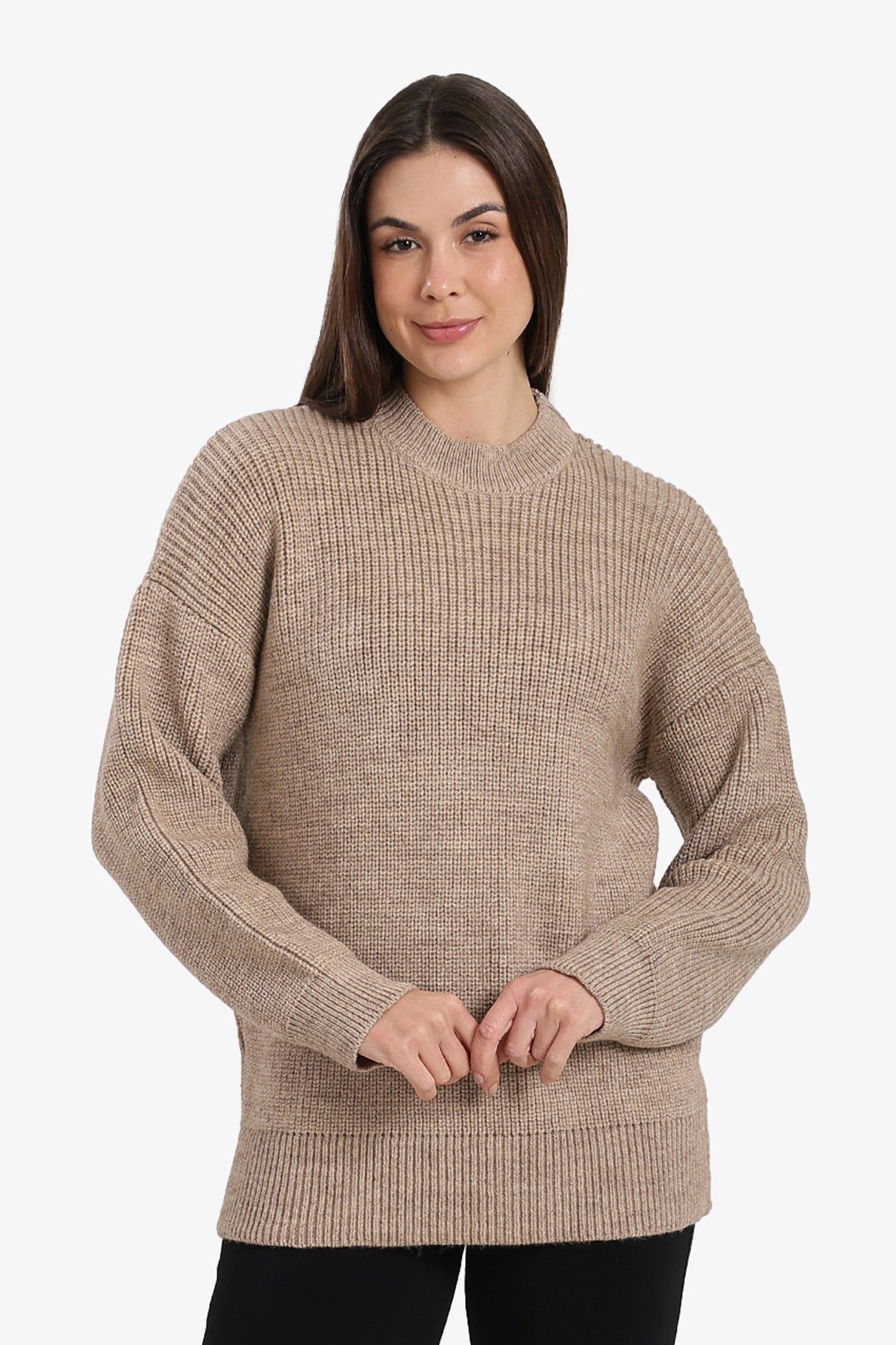 Ribbed-Trim Knit Pullover