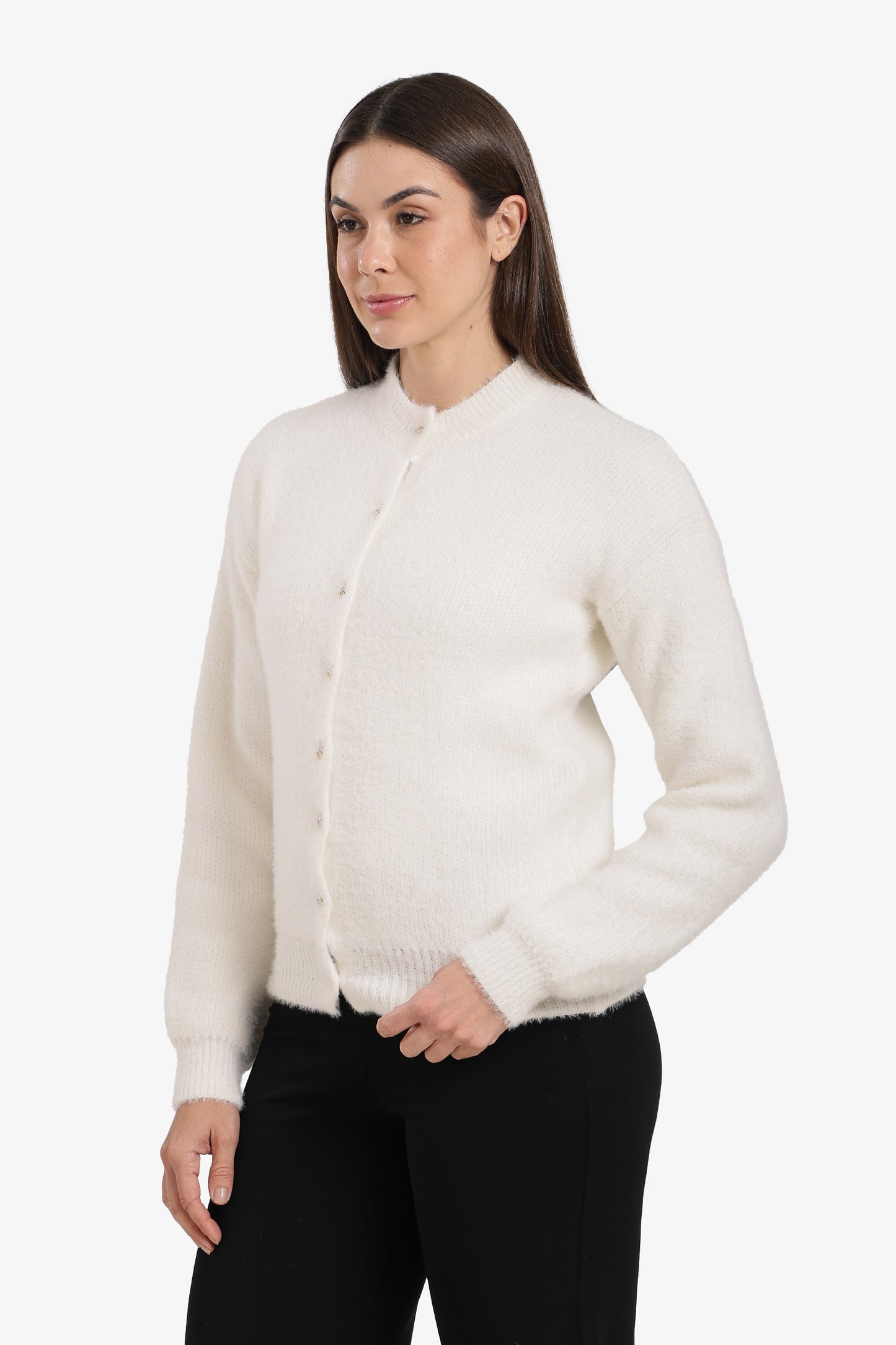 Crew-Neck Buttoned Cardigan